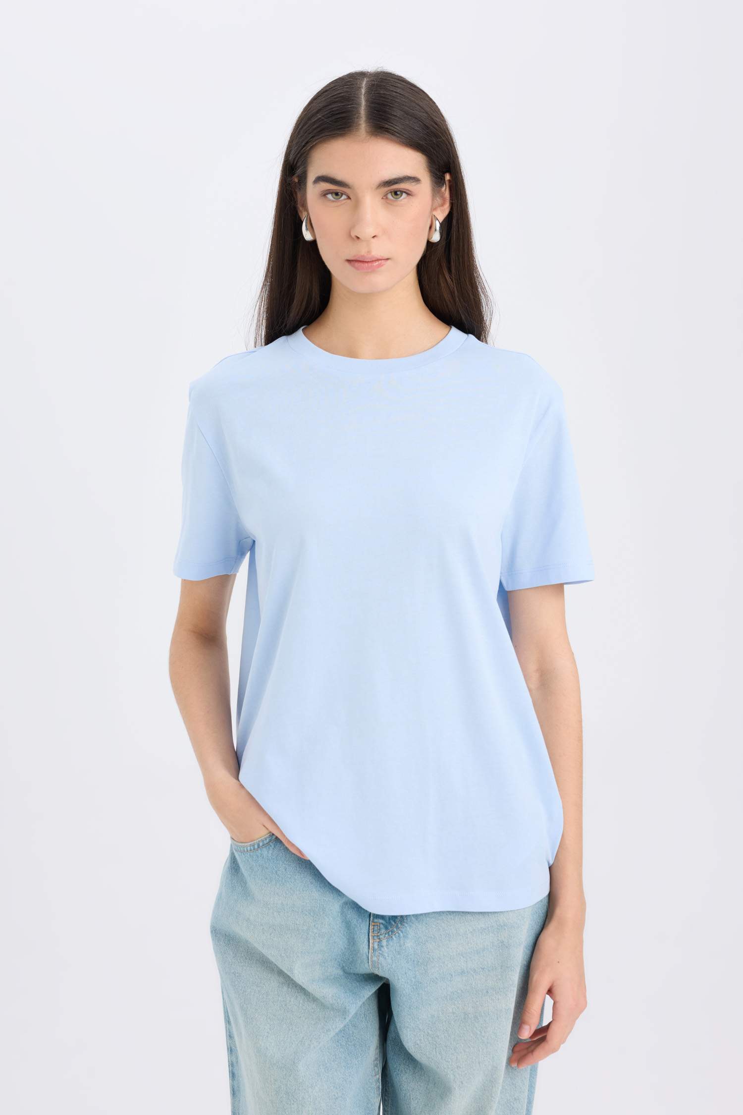 تيشيرت سادة نص ردن قصة عادية بياخة مستديرة