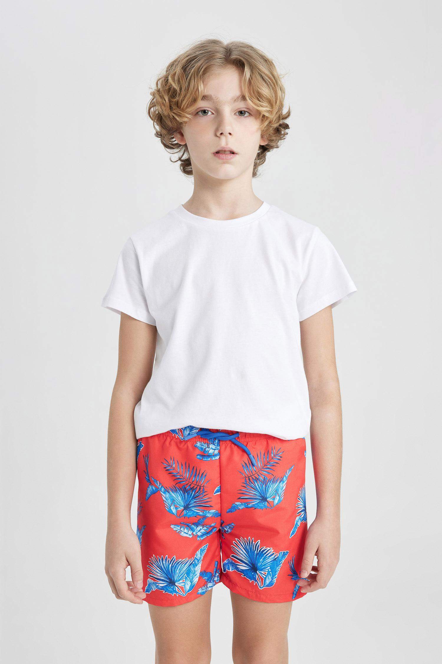 شورت بحر اولادي أحمر قصة عادية منقوش