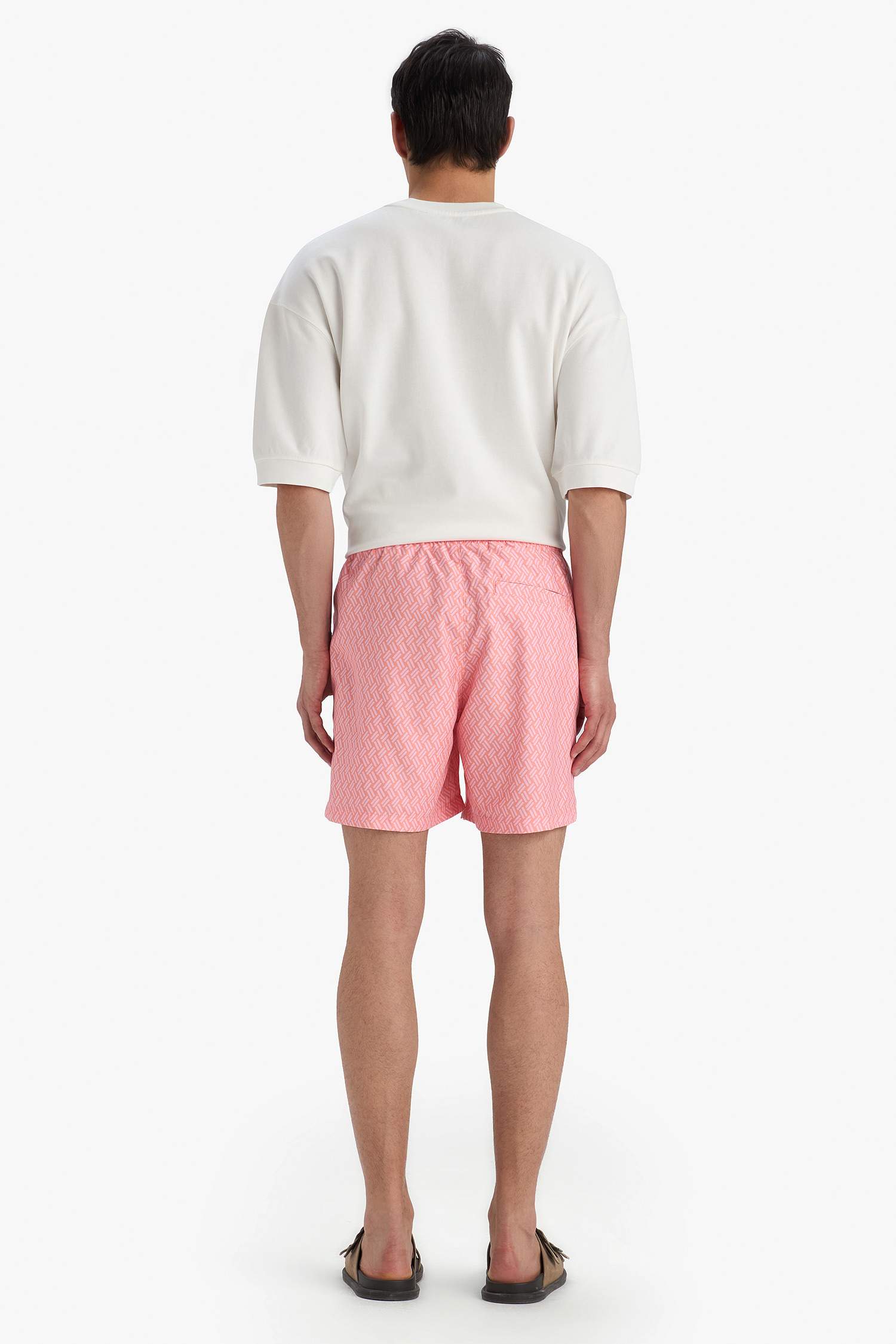 Desenli File Astarlı Kısa Boy Deniz Şortu