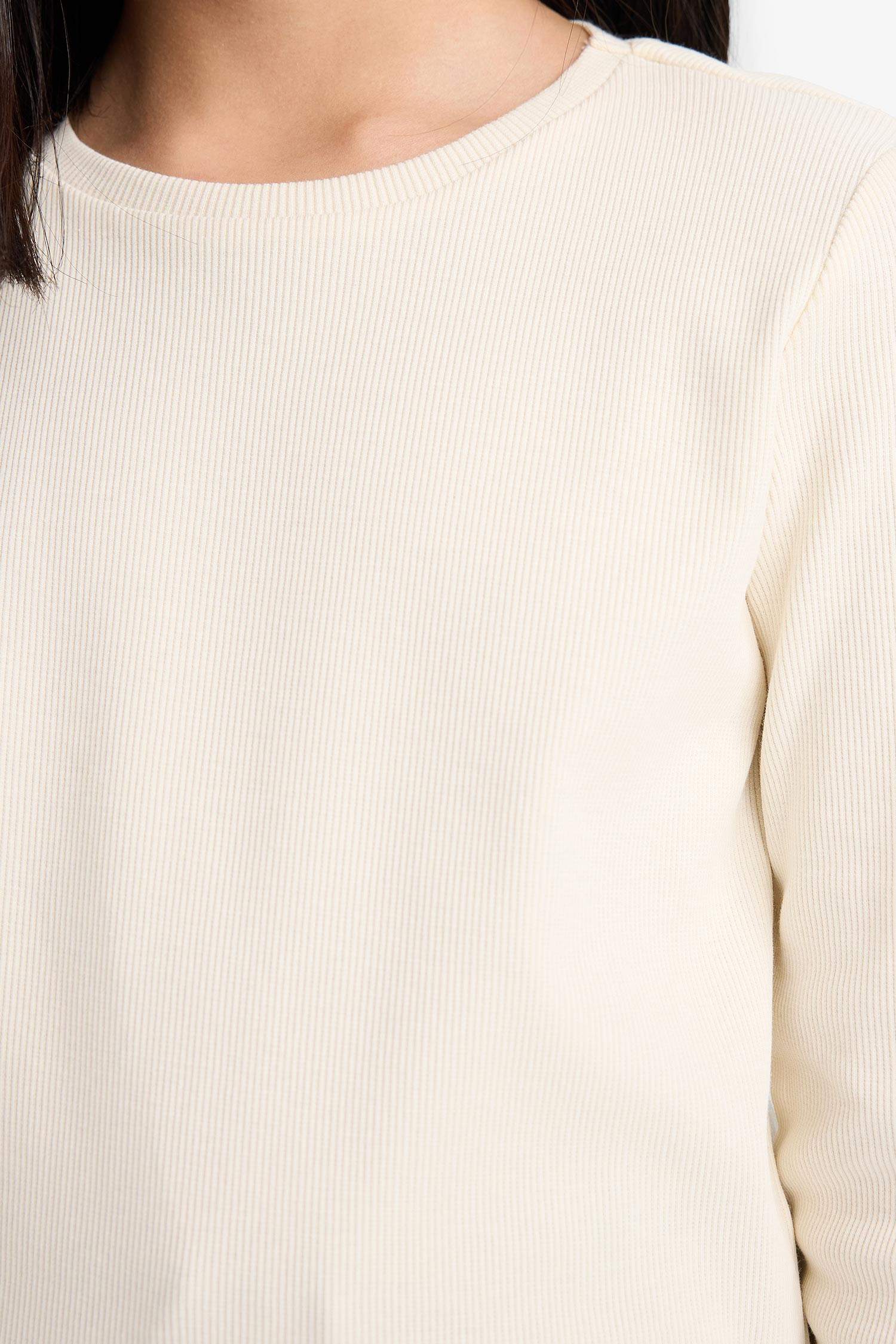 Kız Çocuk Okula Dönüş Slim Fit Dar Kesim Bisiklet Yaka Ribana Uzun Kollu Basic Düz Tişört