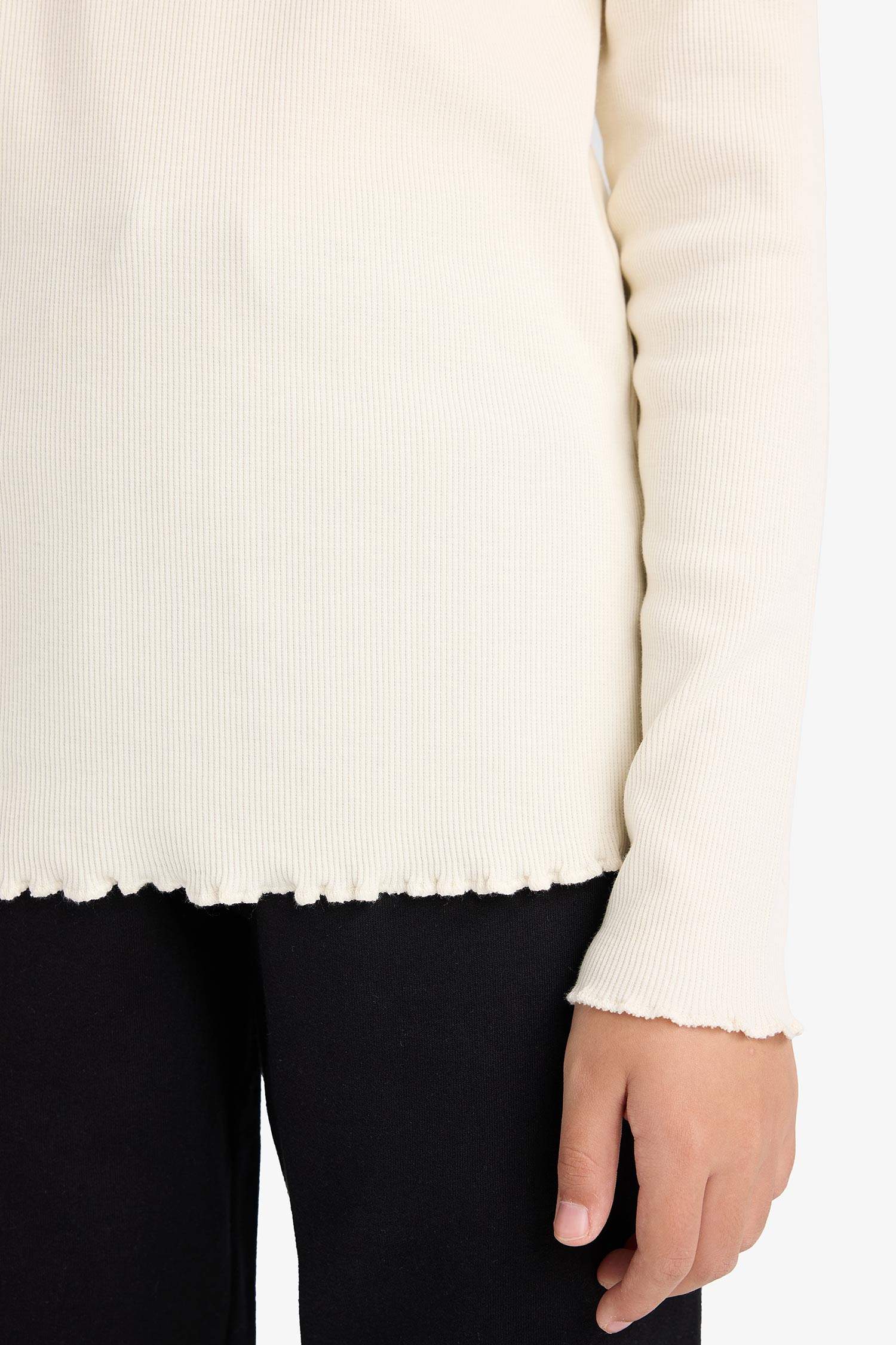 Kız Çocuk Okula Dönüş Slim Fit Dar Kesim Bisiklet Yaka Ribana Uzun Kollu Basic Düz Tişört