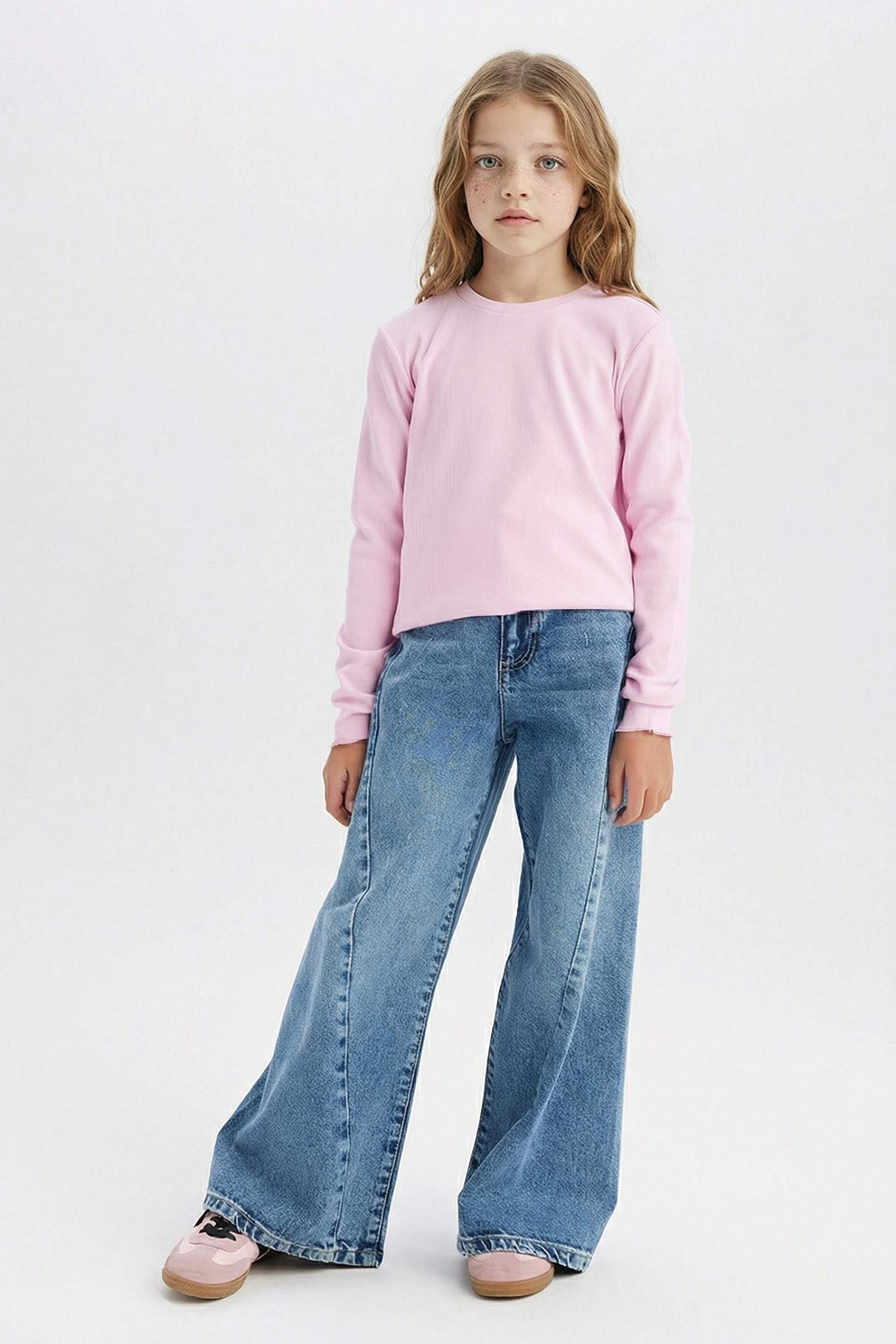 T-shirt slim basique à manches longues et col rond pour fille