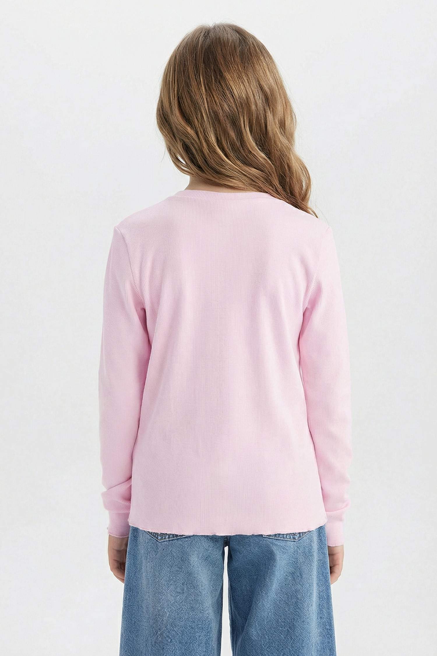 T-shirt slim basique à manches longues et col rond pour fille