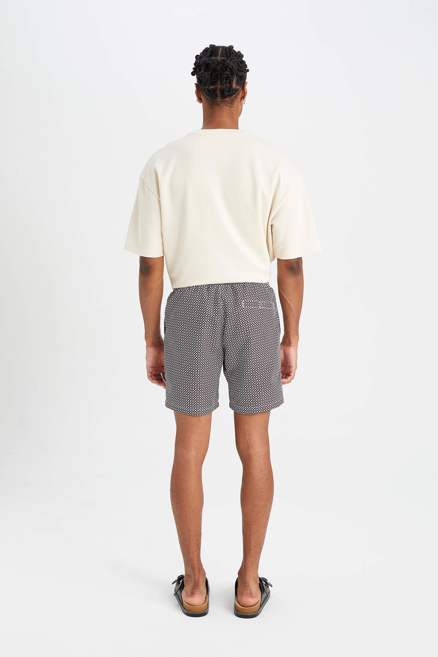 Regular Fit Patterned Mesh Lined Short Swim Shorts