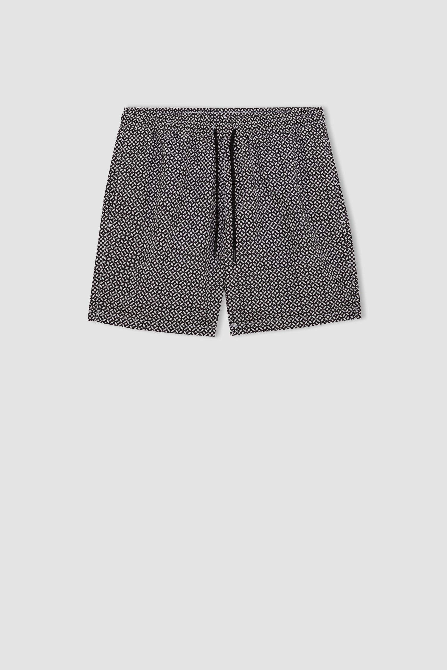 Regular Fit Patterned Mesh Lined Short Swim Shorts
