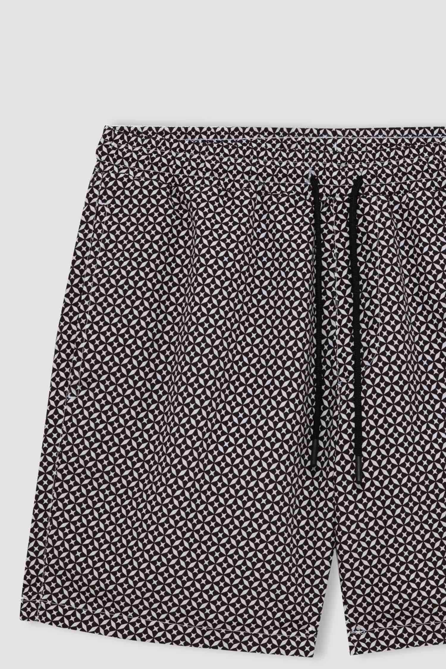 Regular Fit Patterned Mesh Lined Short Swim Shorts