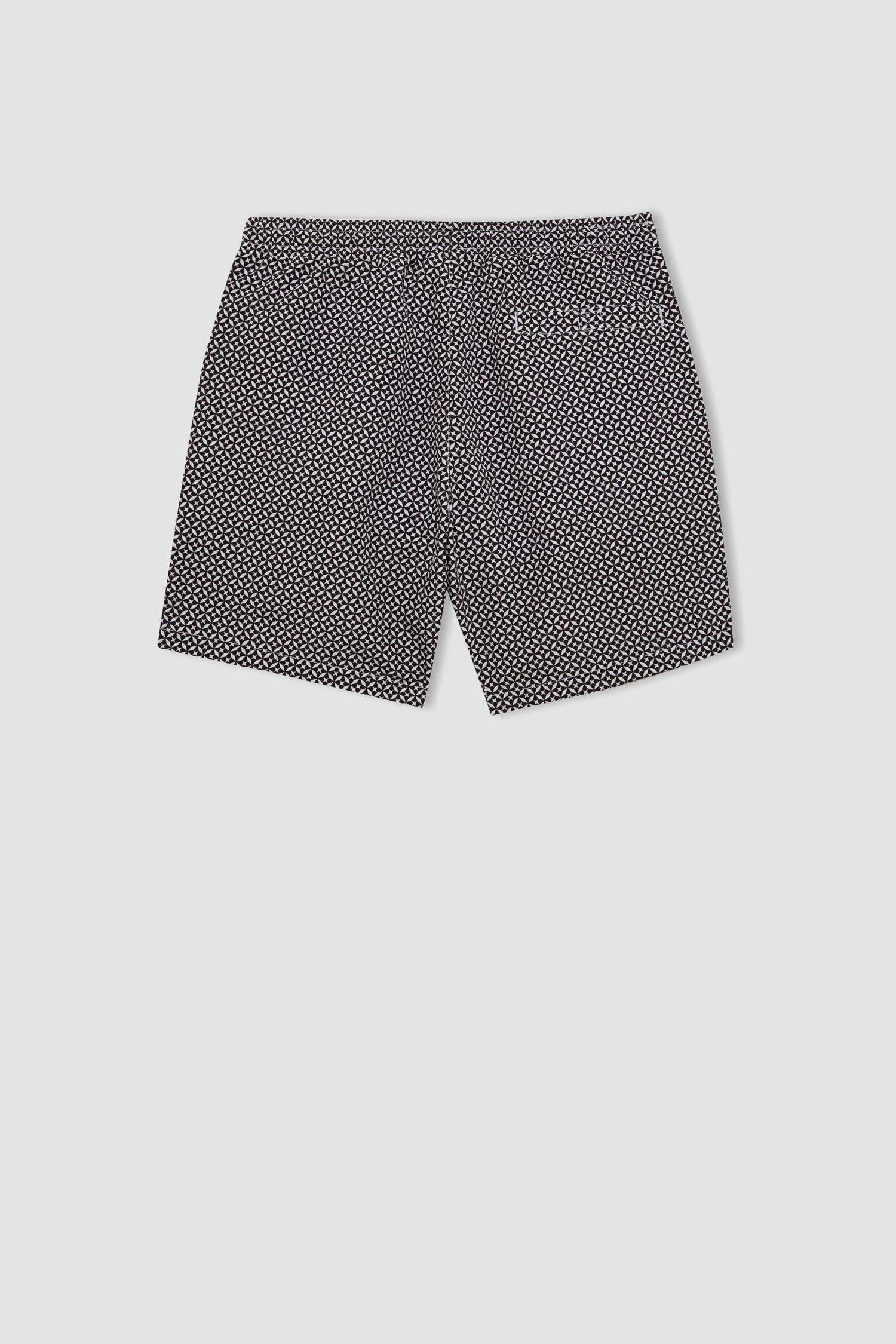 Regular Fit Patterned Mesh Lined Short Swim Shorts