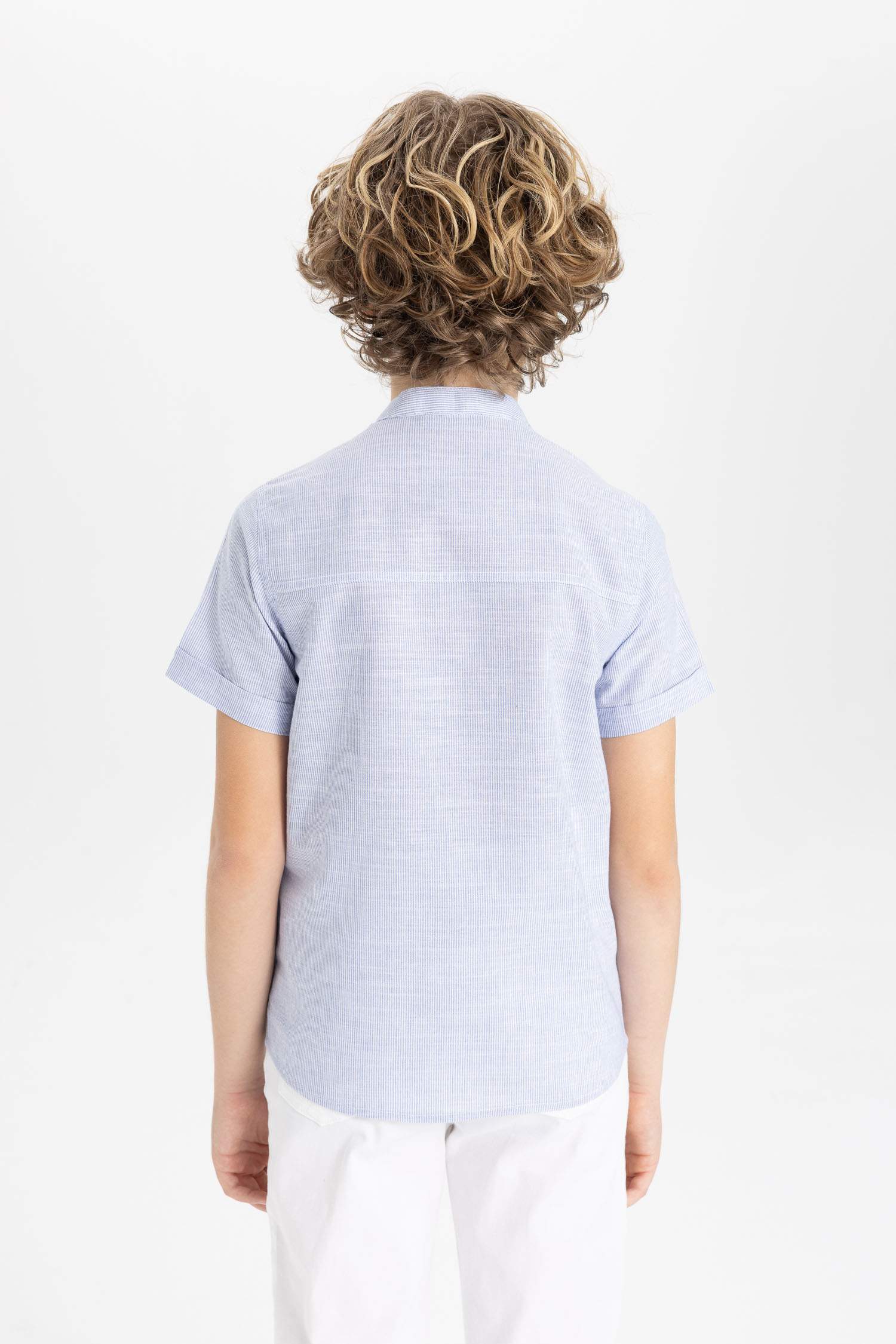 Boy Regular Fit Stand Collar Linen Look Shirt
