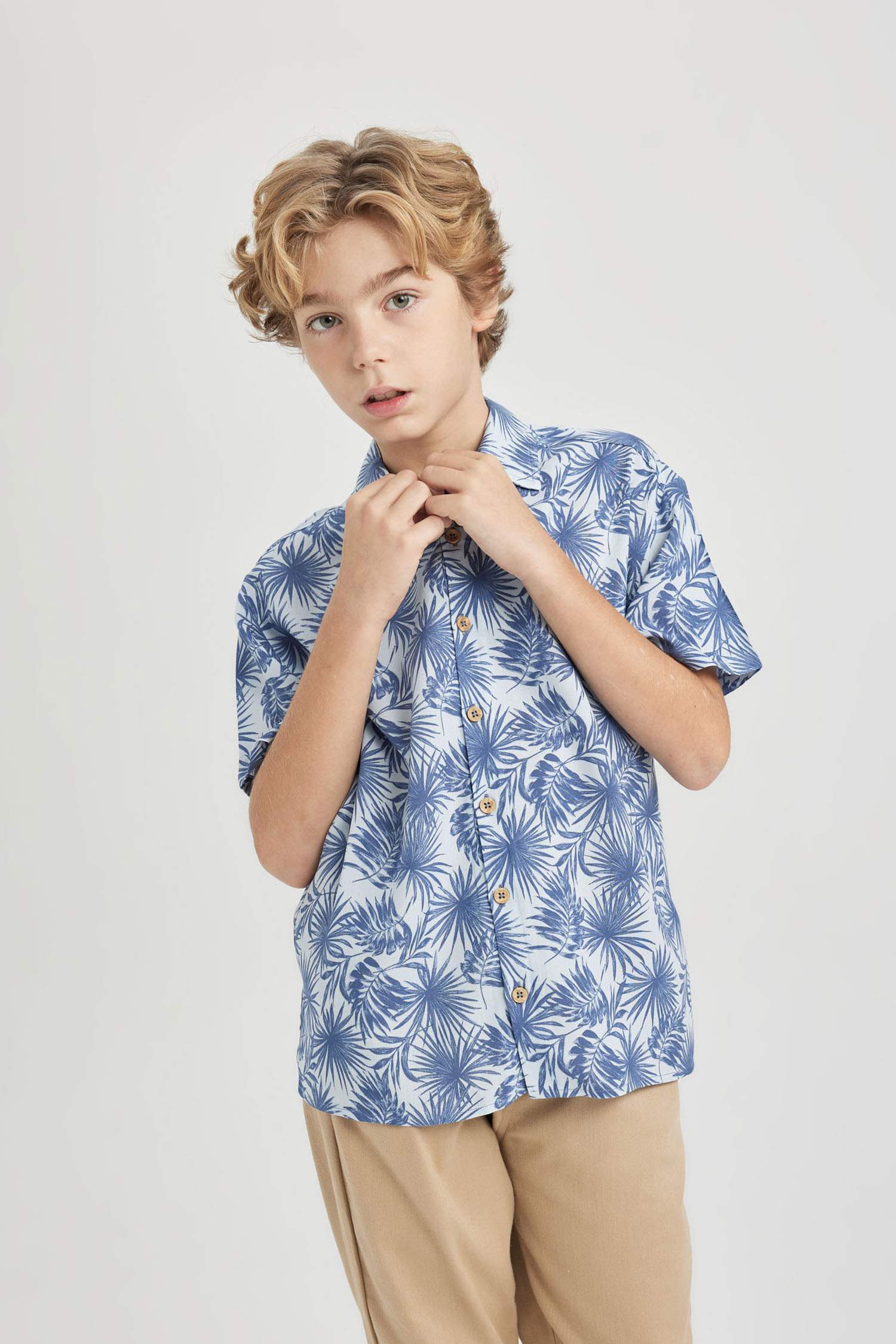 Boy Oversize Fit Polo Neck Viscose Shirt