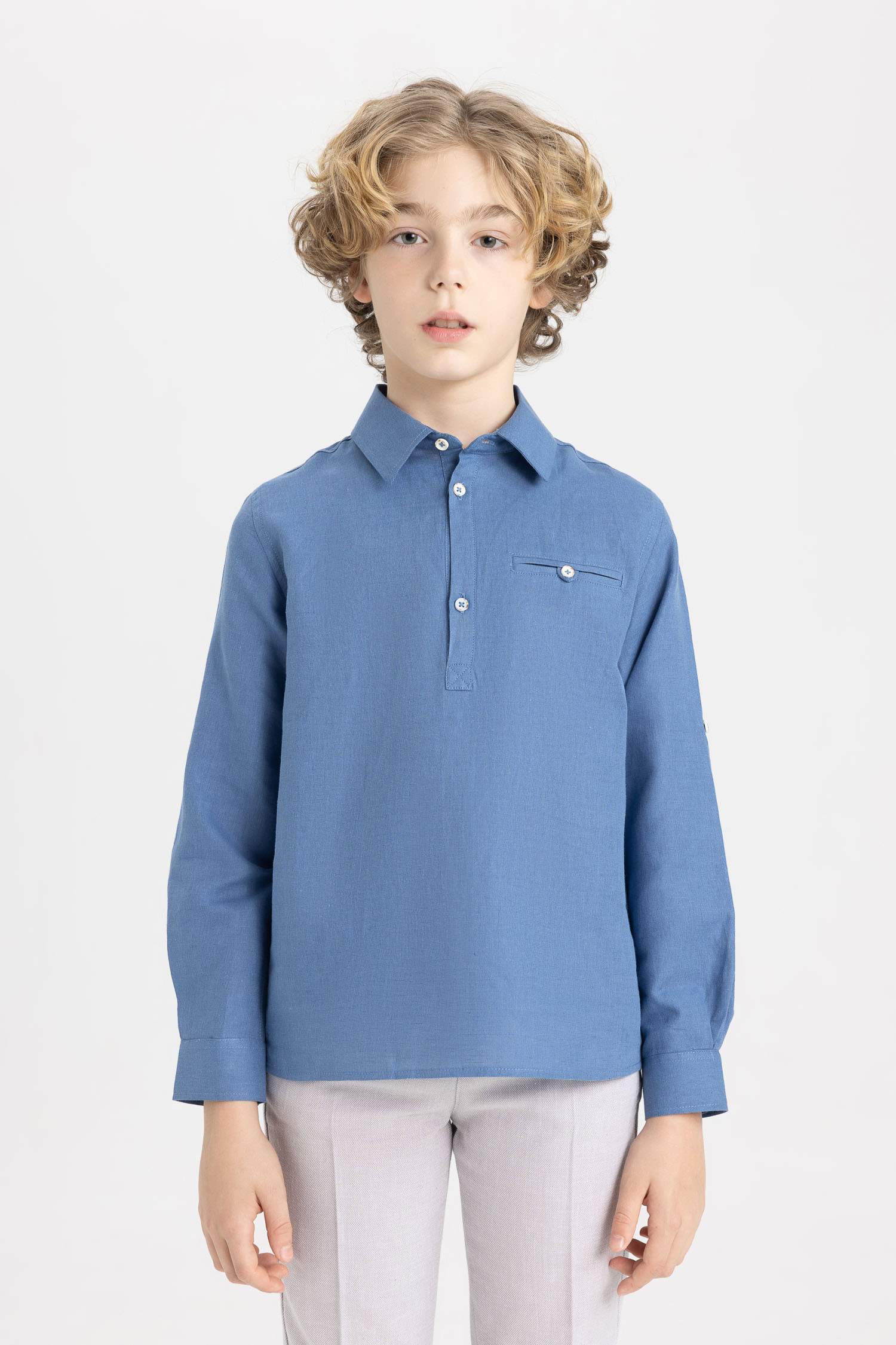 Chemise à manches longues pour garçons, col polo, aspect jean