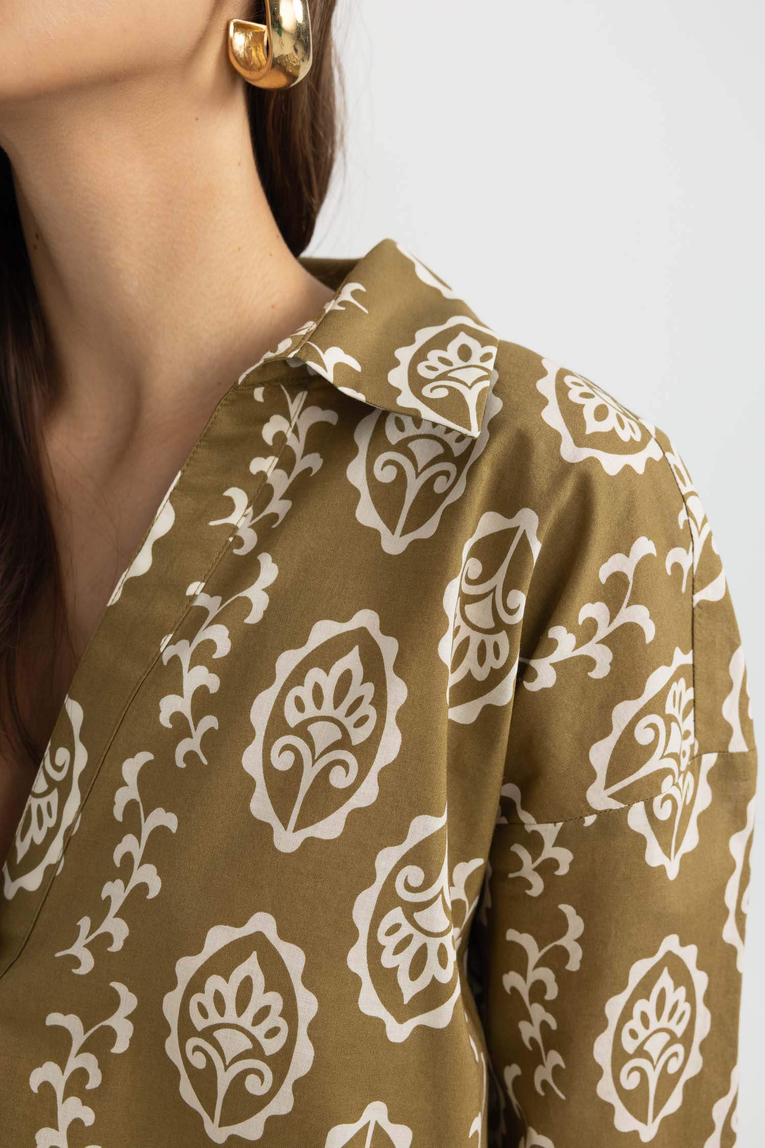 Blouse Oversize à Manches Longues en Voile Col Rond