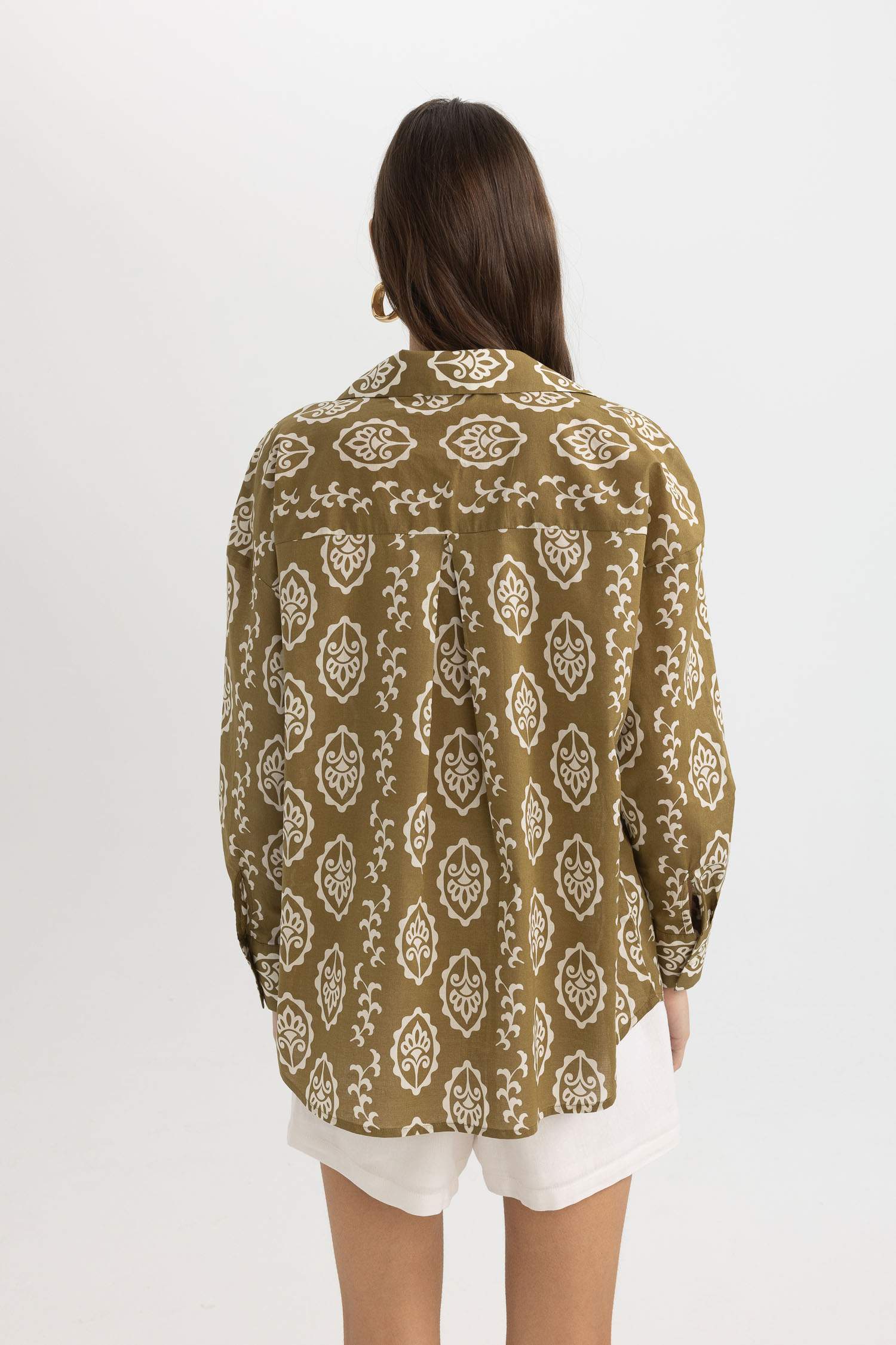 Blouse Oversize à Manches Longues en Voile Col Rond