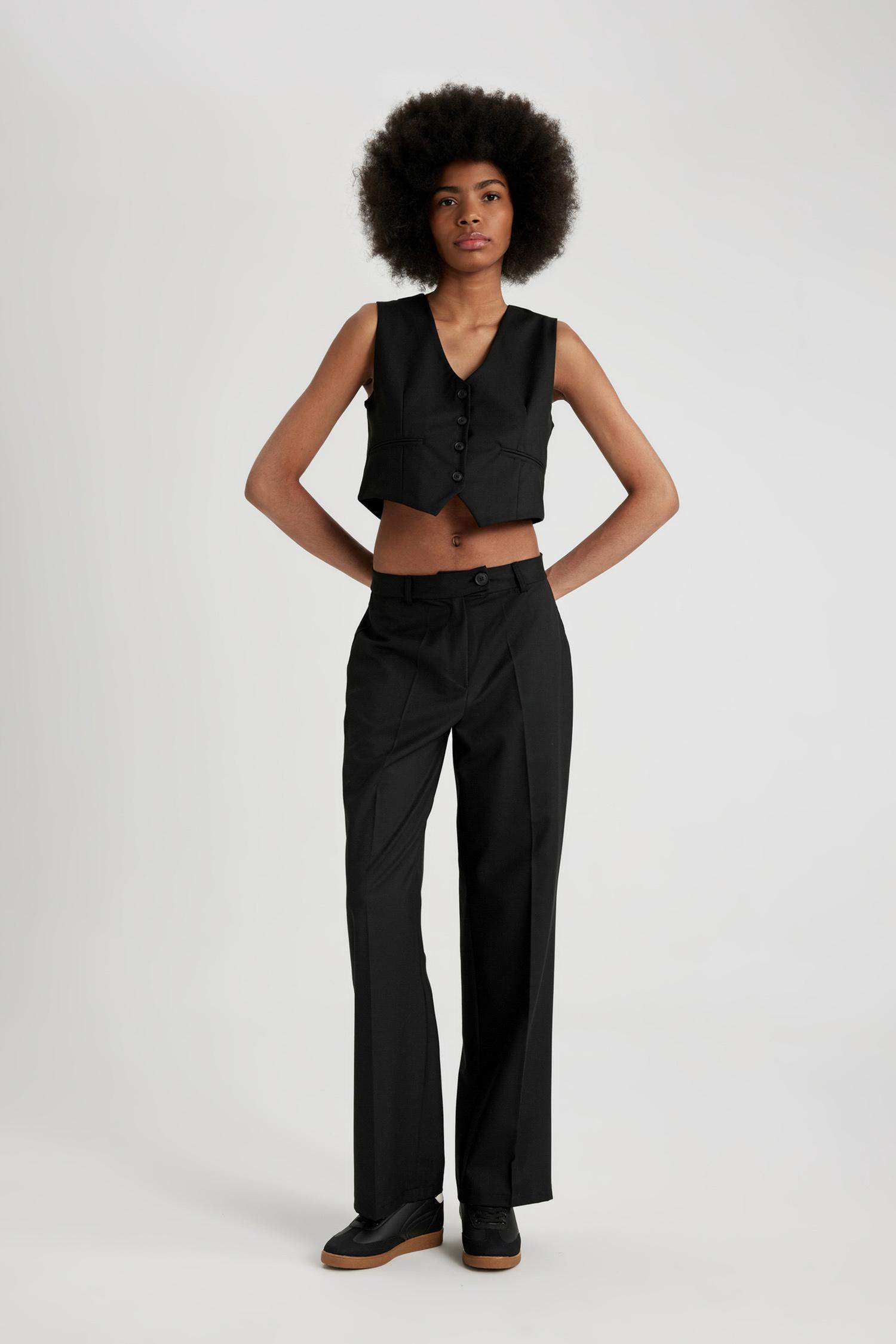 بنطلون وايد ليج برجل واسع وخصر عالي