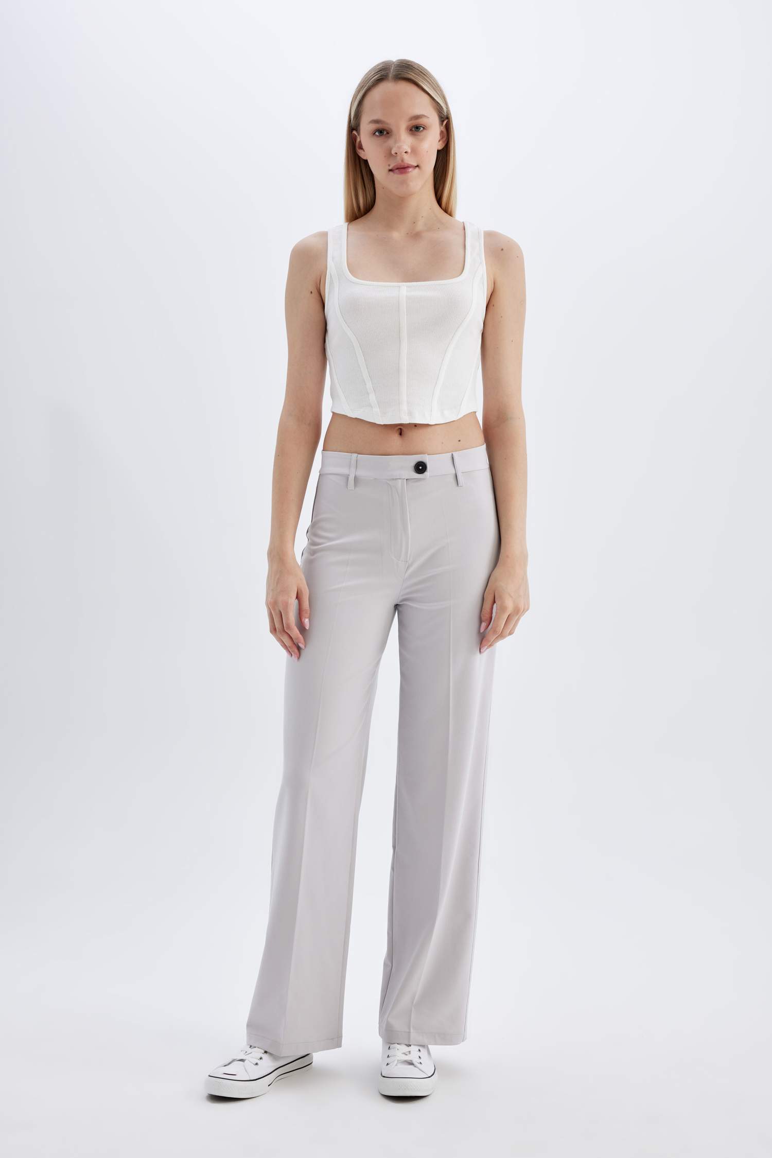 Klasik Pantolon Basic Düz Wide Leg Geniş Bol Paça Yüksek Bel Standart Boy