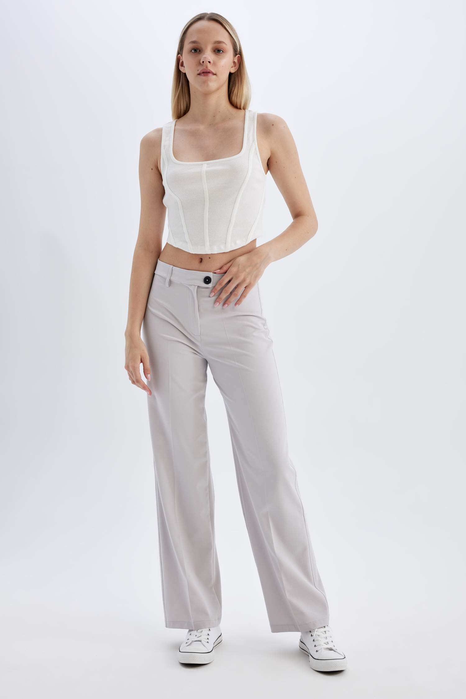 Klasik Pantolon Basic Düz Wide Leg Geniş Bol Paça Yüksek Bel Standart Boy