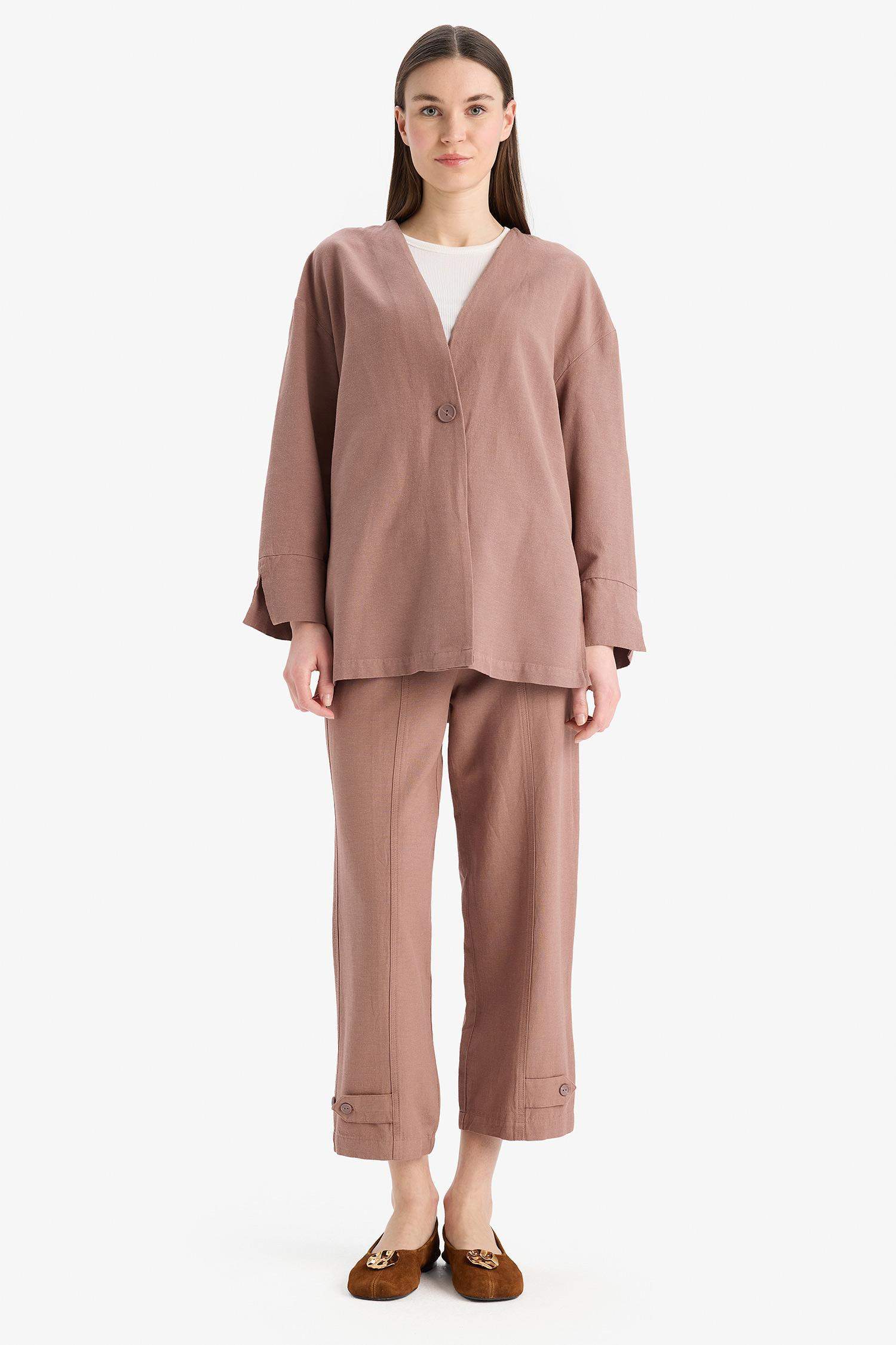 	Keten Karışımlı Basic Düz Kısa Paça Harem Pantolon