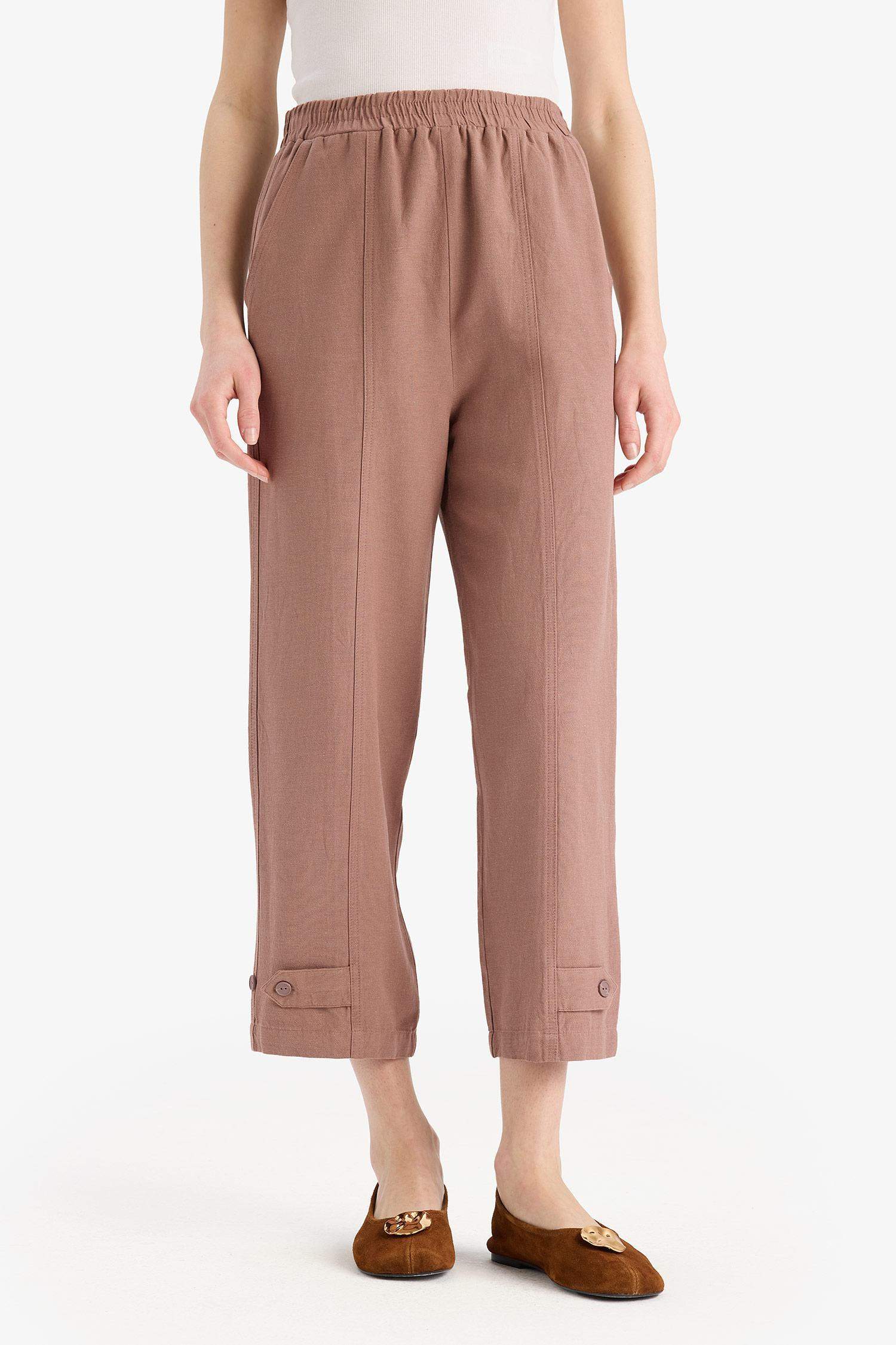 	Keten Karışımlı Basic Düz Kısa Paça Harem Pantolon