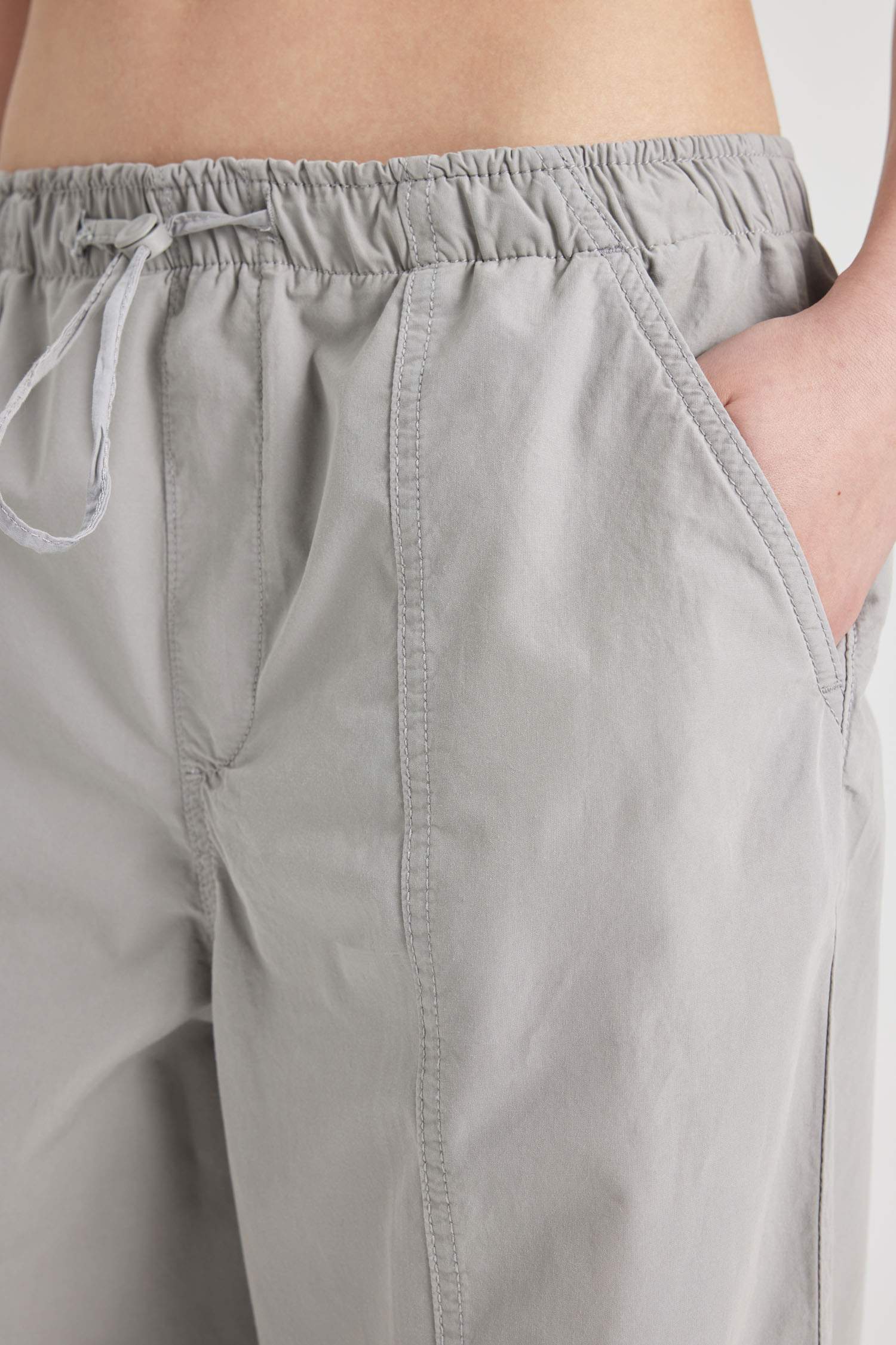 Poplin Pantolon Wide Leg Çift Cepli Yüksek Esnek Belli Standart Boy Ayarlanabilir Lastikli Paça