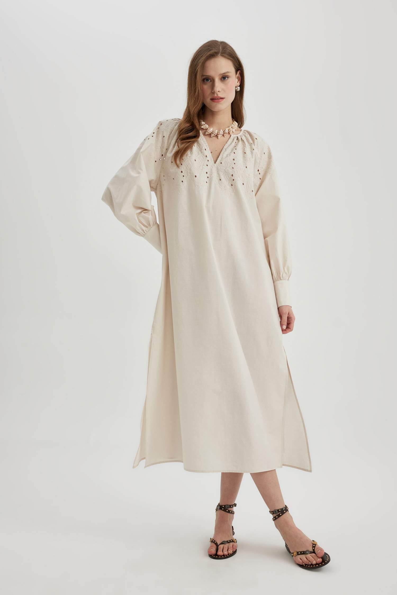 Long Sleeve Slit Beach Dress