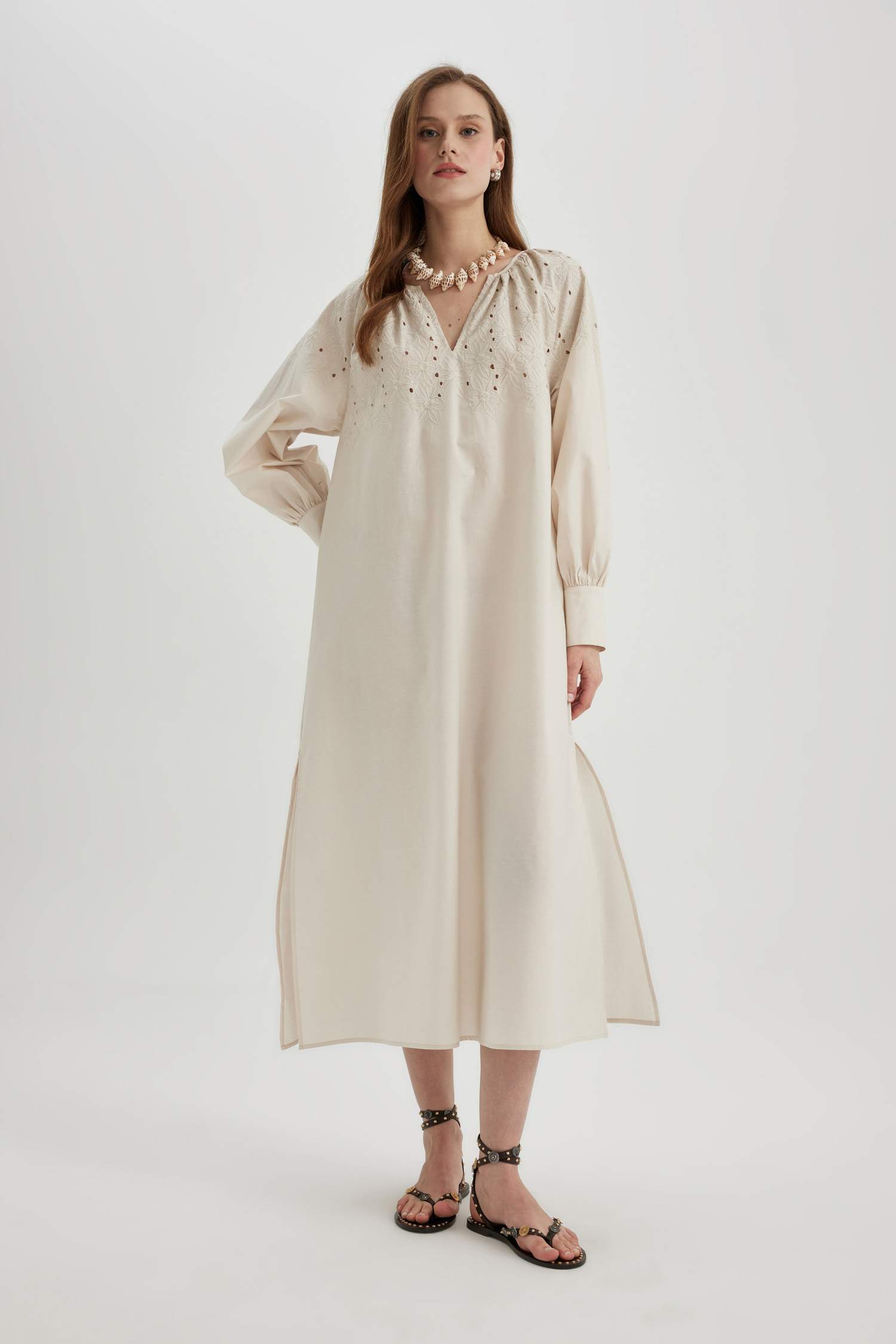 Long Sleeve Slit Beach Dress