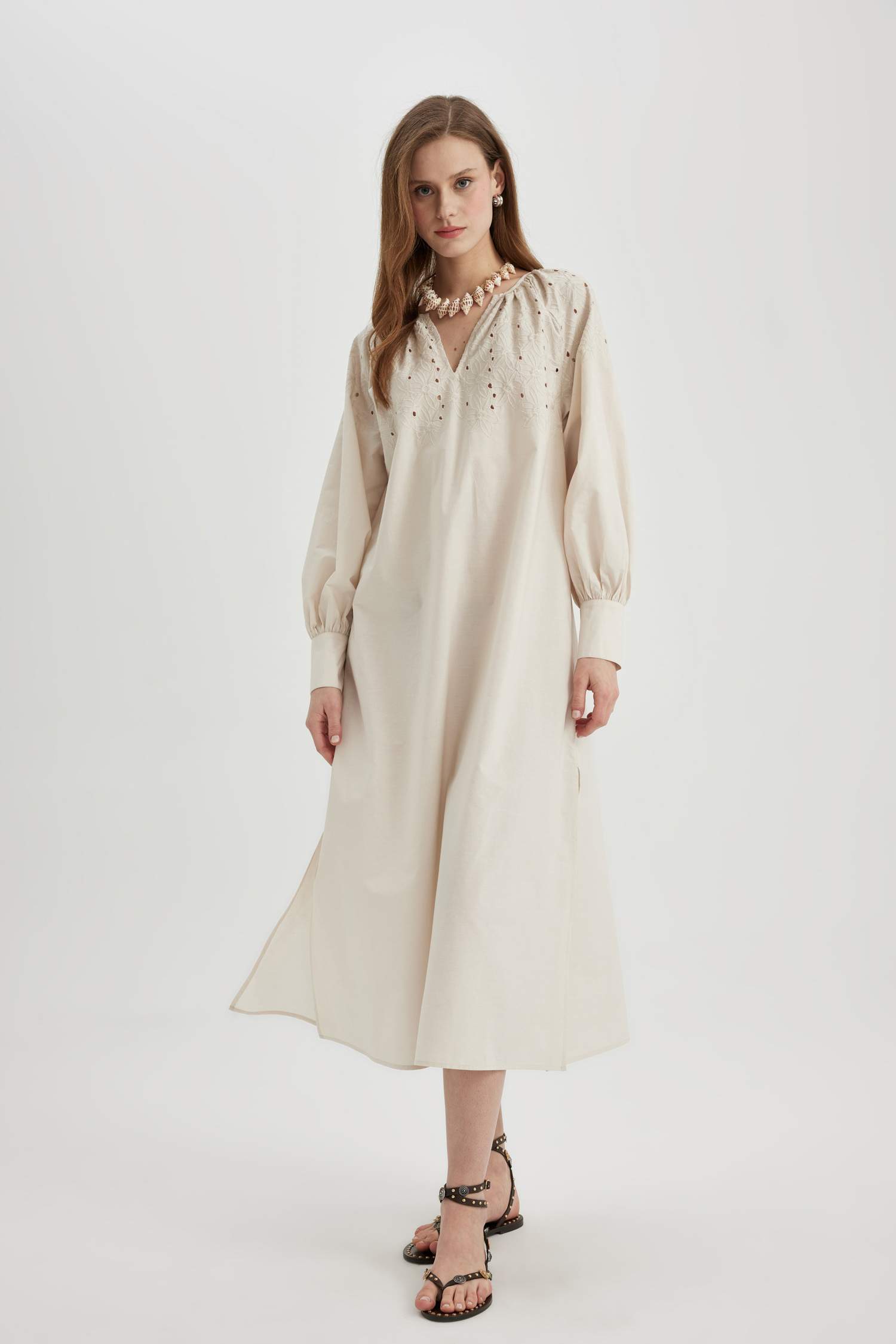 Long Sleeve Slit Beach Dress