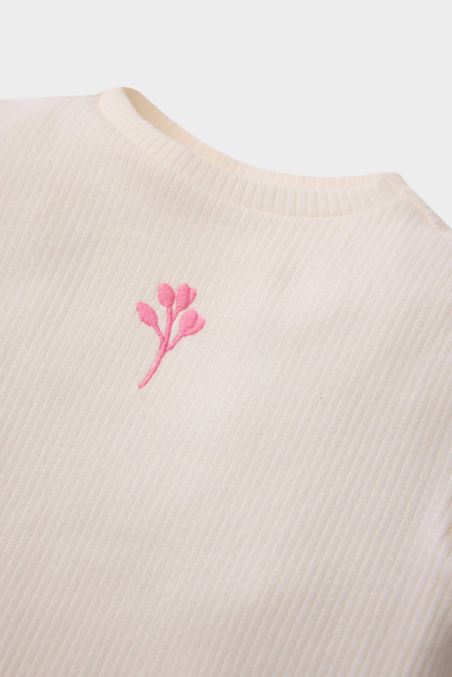 Kız Bebek Bisiklet Yaka Çiçekli Fitilli Kaşkorse Kısa Kollu Tişört