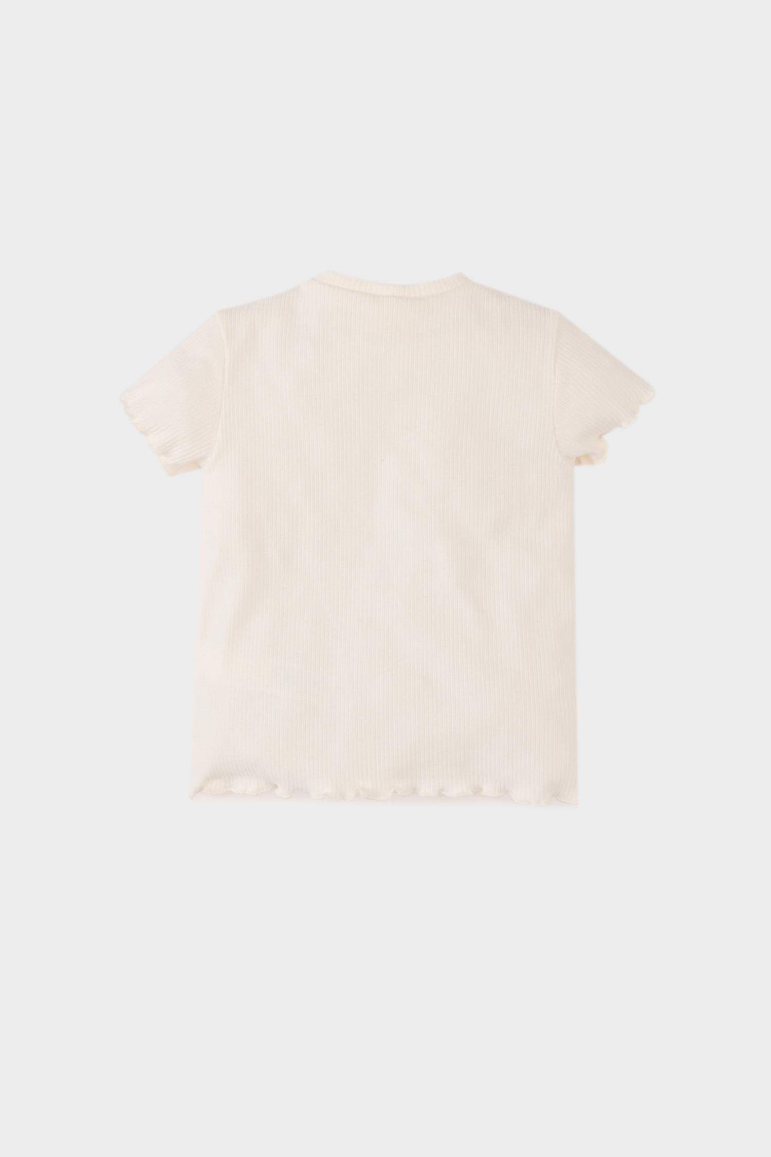 Kız Bebek Bisiklet Yaka Çiçekli Fitilli Kaşkorse Kısa Kollu Tişört