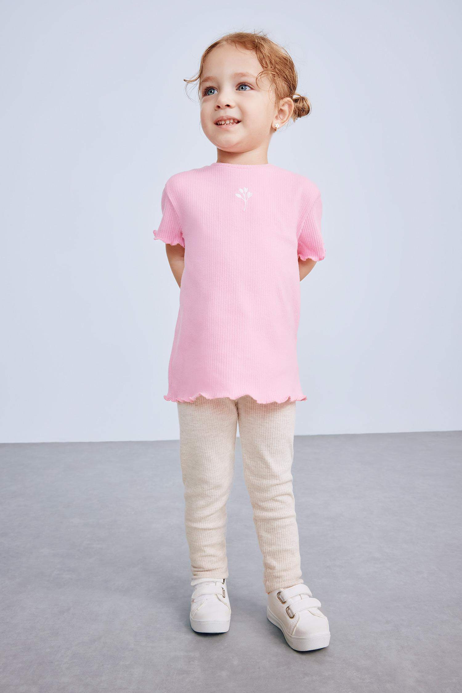 T-shirt fleuri à col rond et manches courtes pour bébé fille