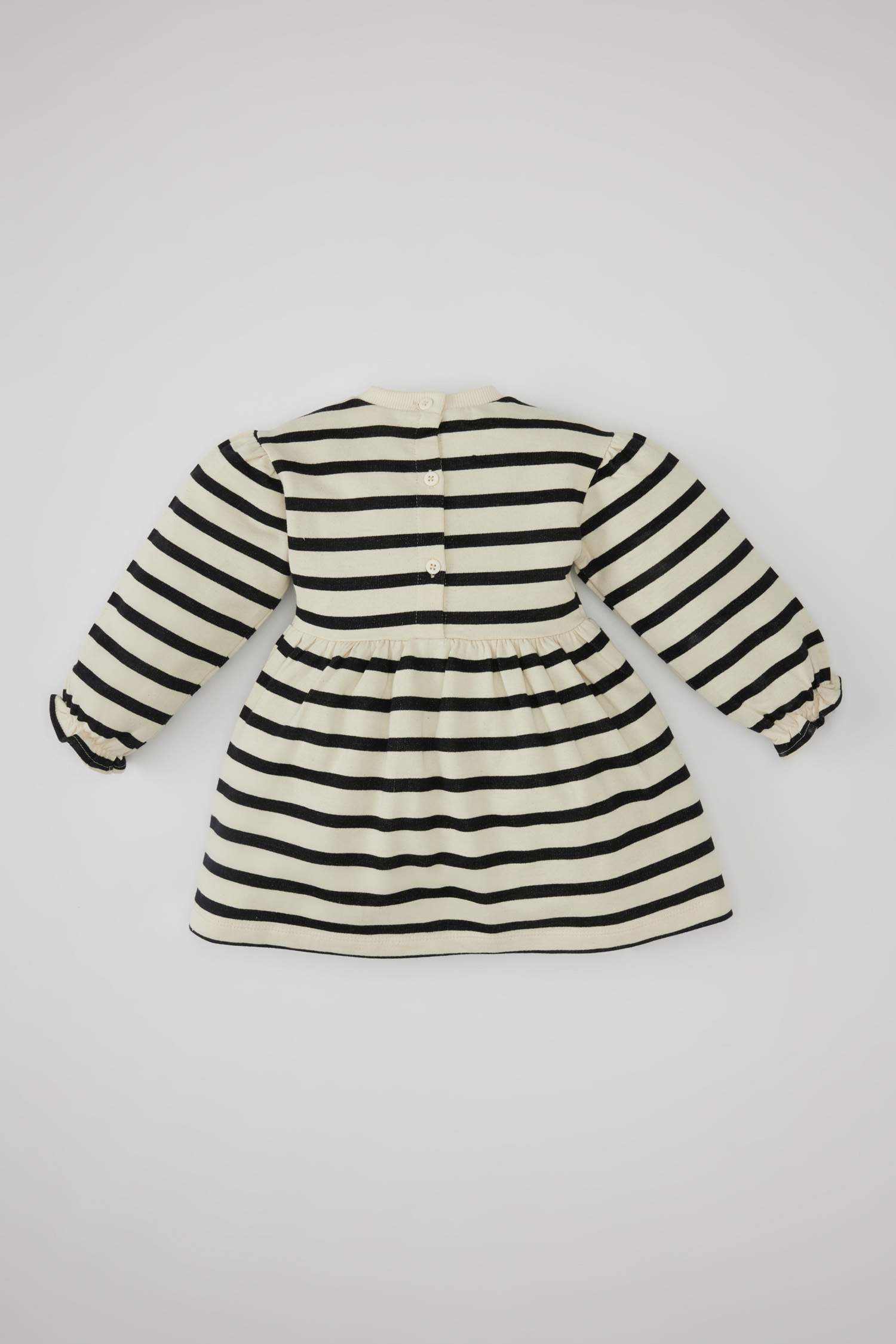 فستان بناتي مخطط قماش رقيق قصة عادية ردن طويل