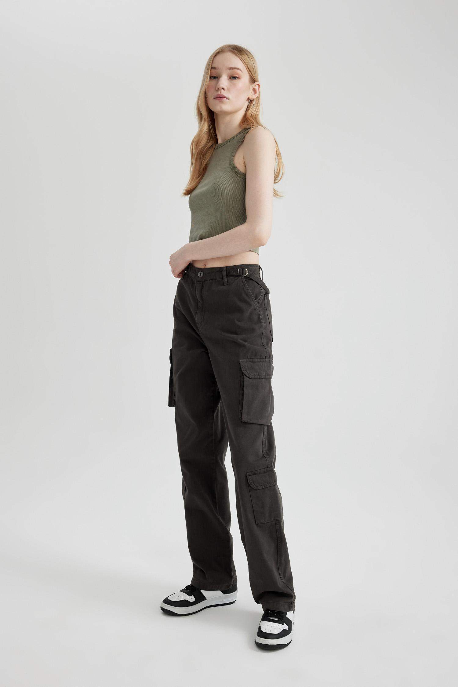 Straight Fit Gabardin Pantolon Kargo Cepli