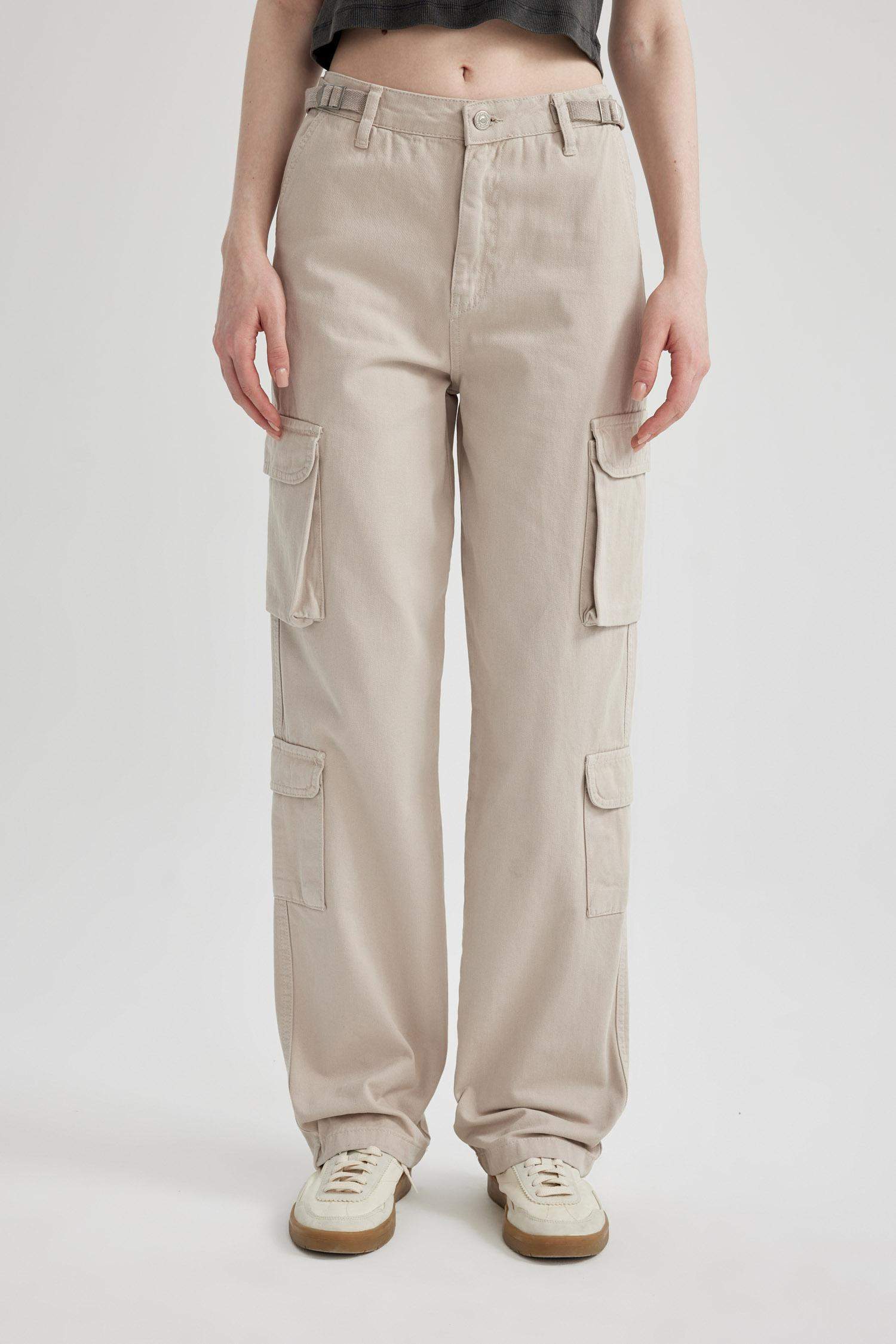 Straight Fit Gabardin Pantolon Kargo Cepli