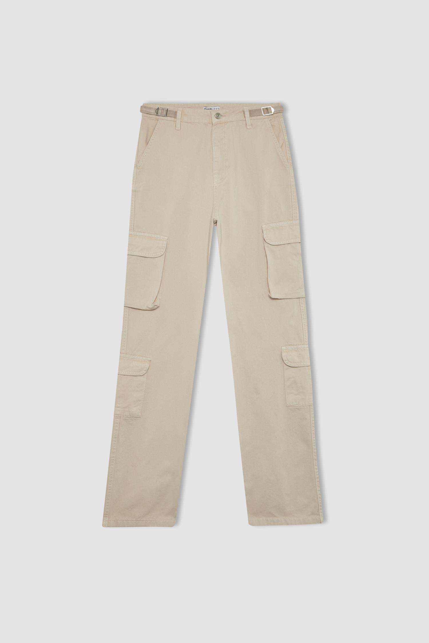 Straight Fit Gabardin Pantolon Kargo Cepli
