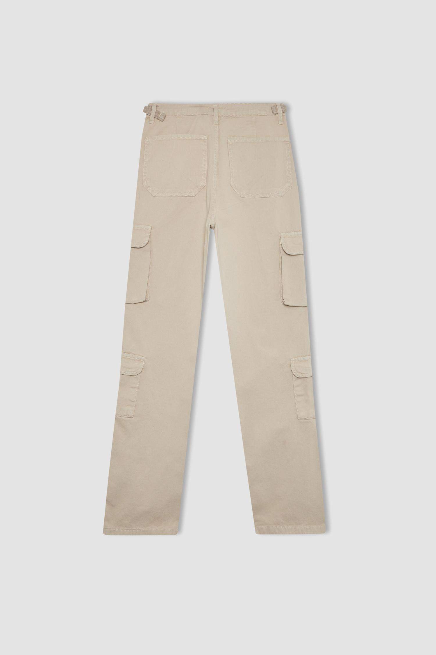 Straight Fit Gabardin Pantolon Kargo Cepli