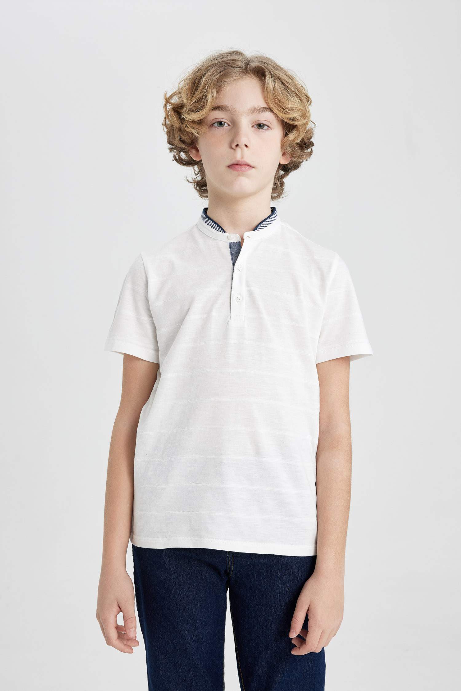 Boy High Collar Pique Short Sleeve Polo T-Shirt