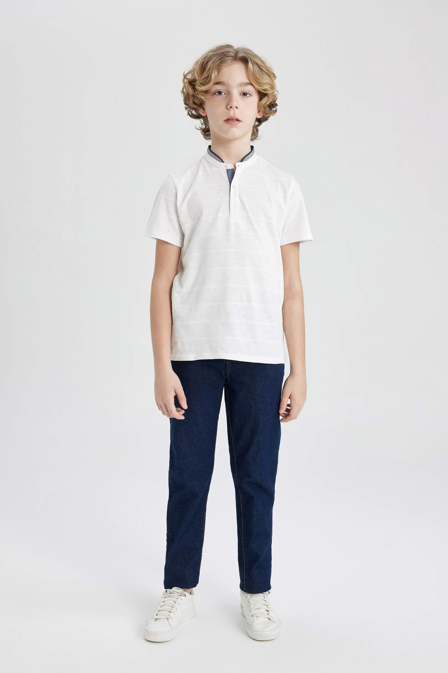 Boy High Collar Pique Short Sleeve Polo T-Shirt