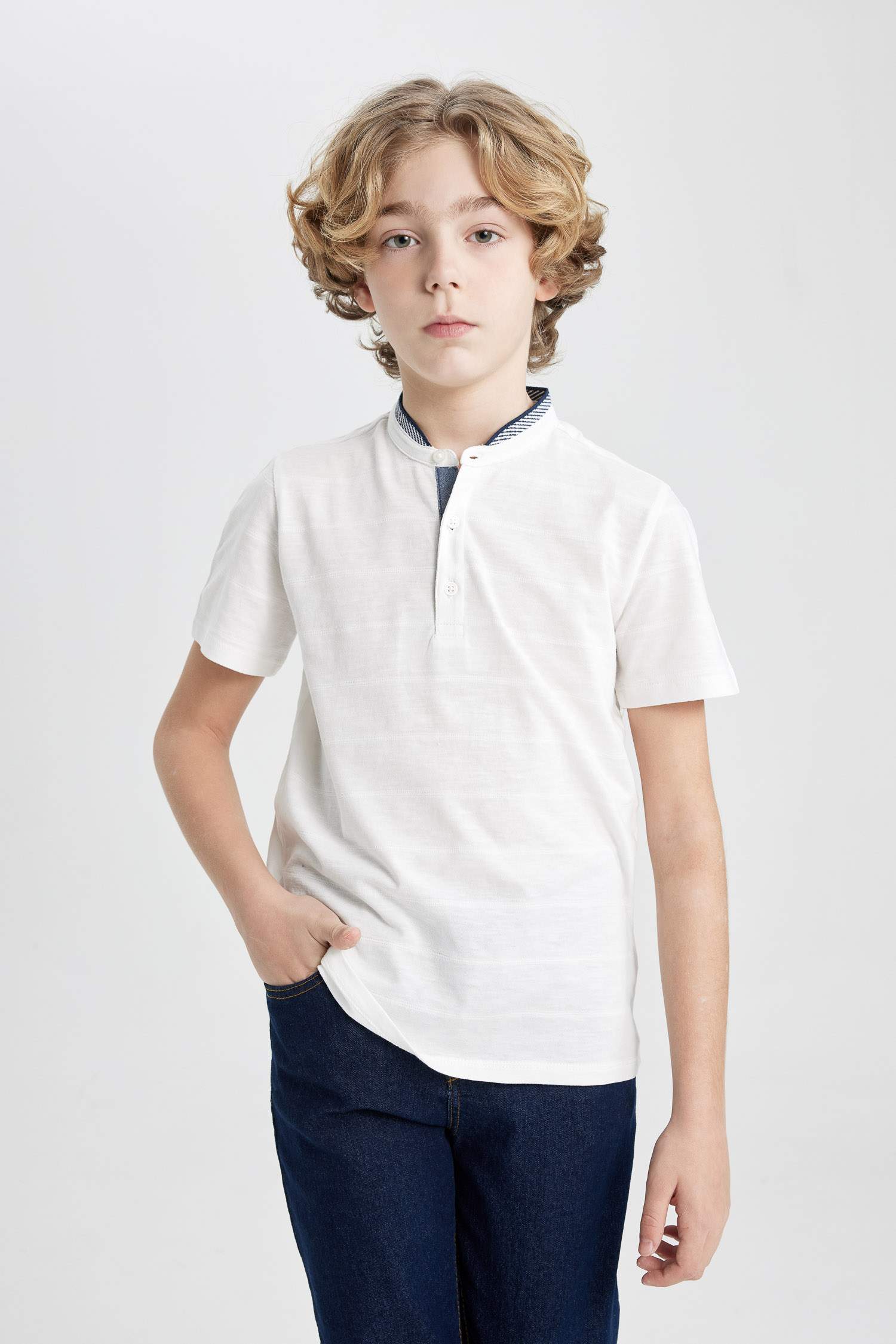Boy High Collar Pique Short Sleeve Polo T-Shirt