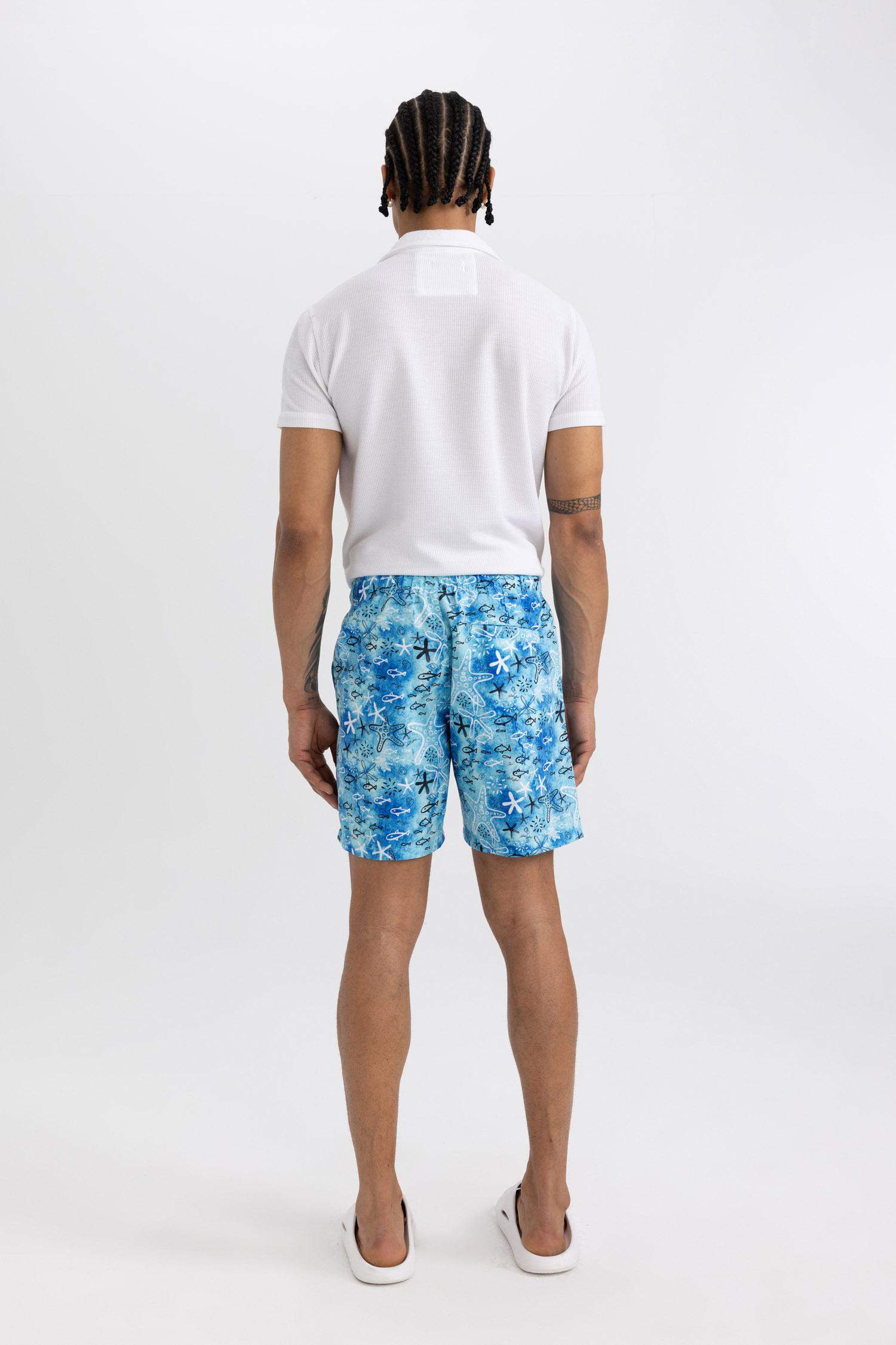 Regular Fit Patterned Mesh Lined Short Swim Shorts