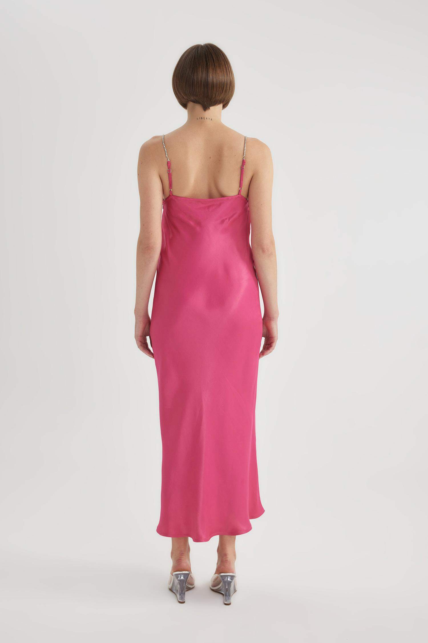 Bodycon Crew Neck Satin Sleeveless Midi Dress