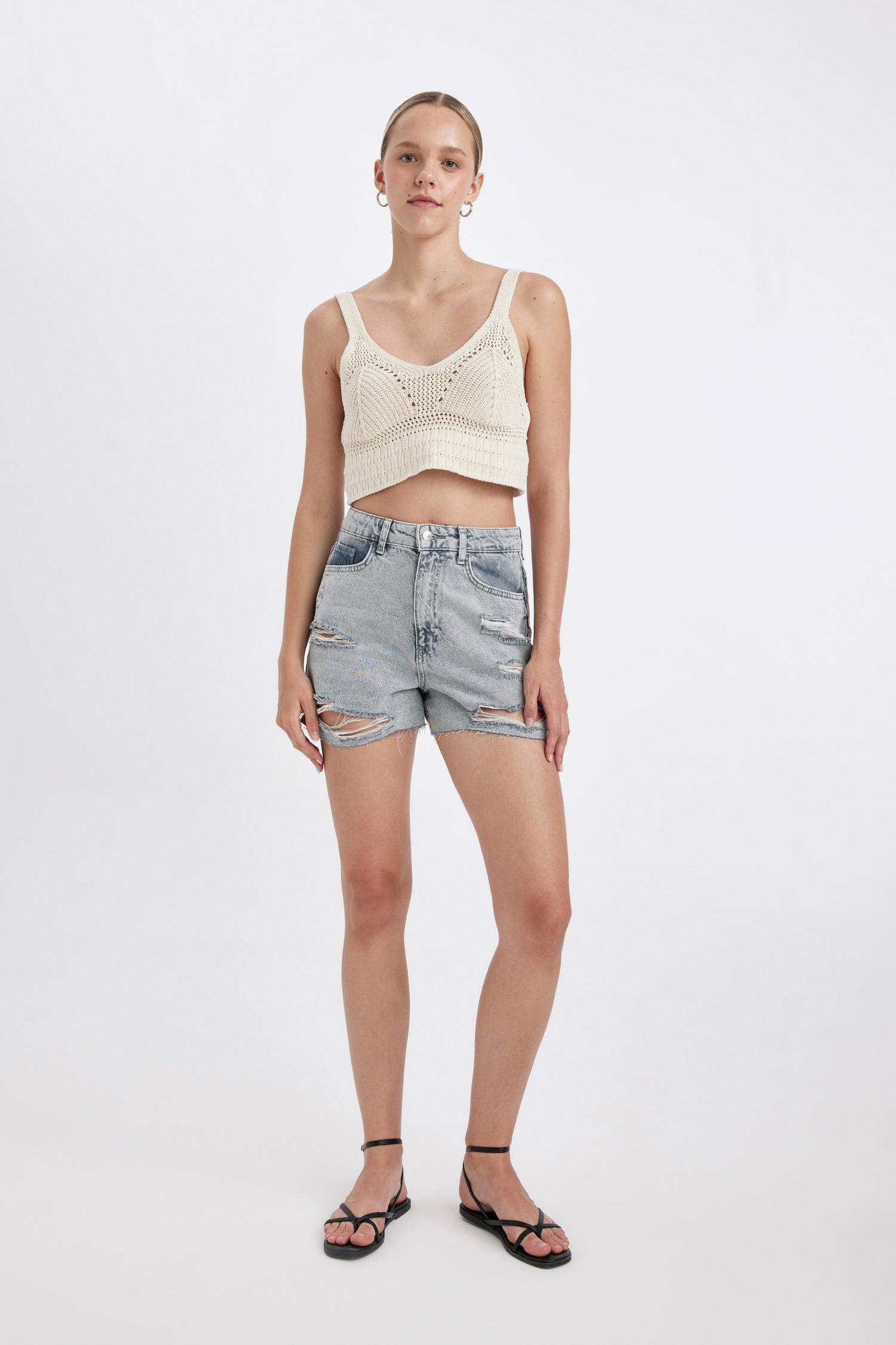 Short Jean à taille haute