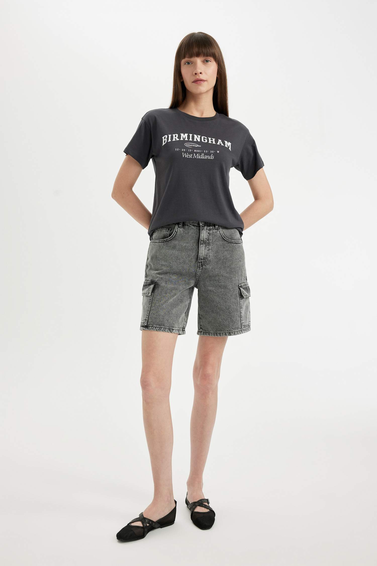 High Waist Denim Bermuda