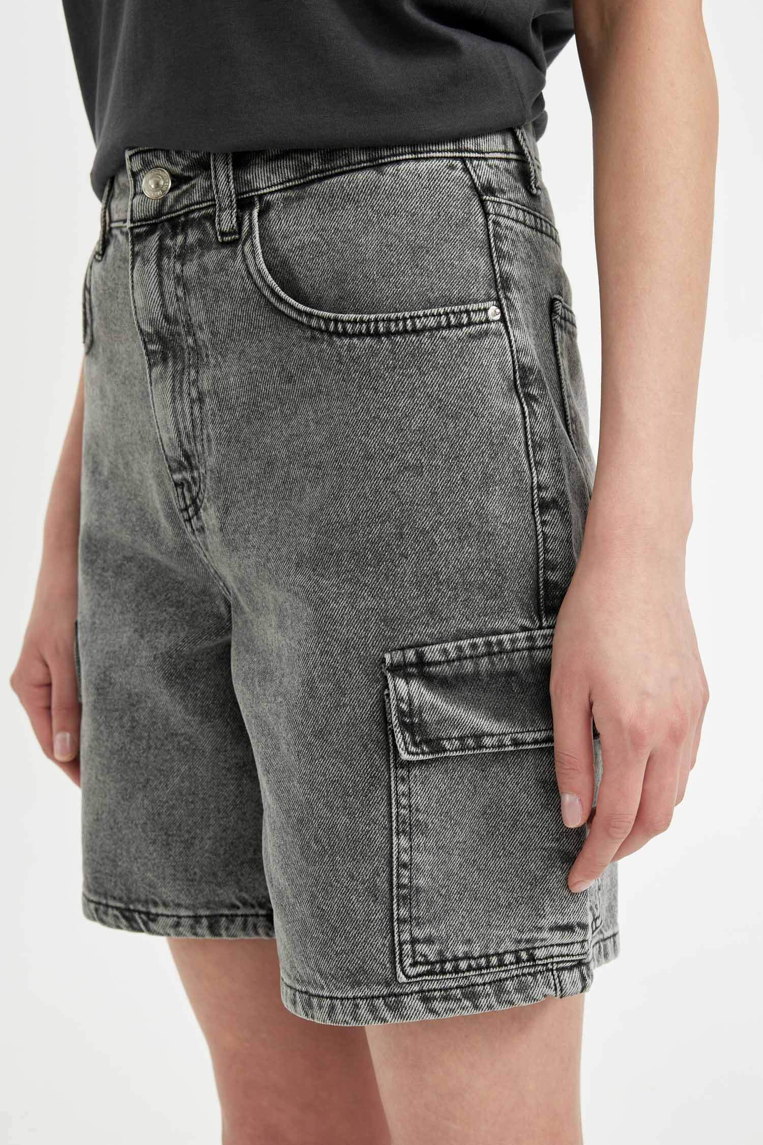 High Waist Denim Bermuda