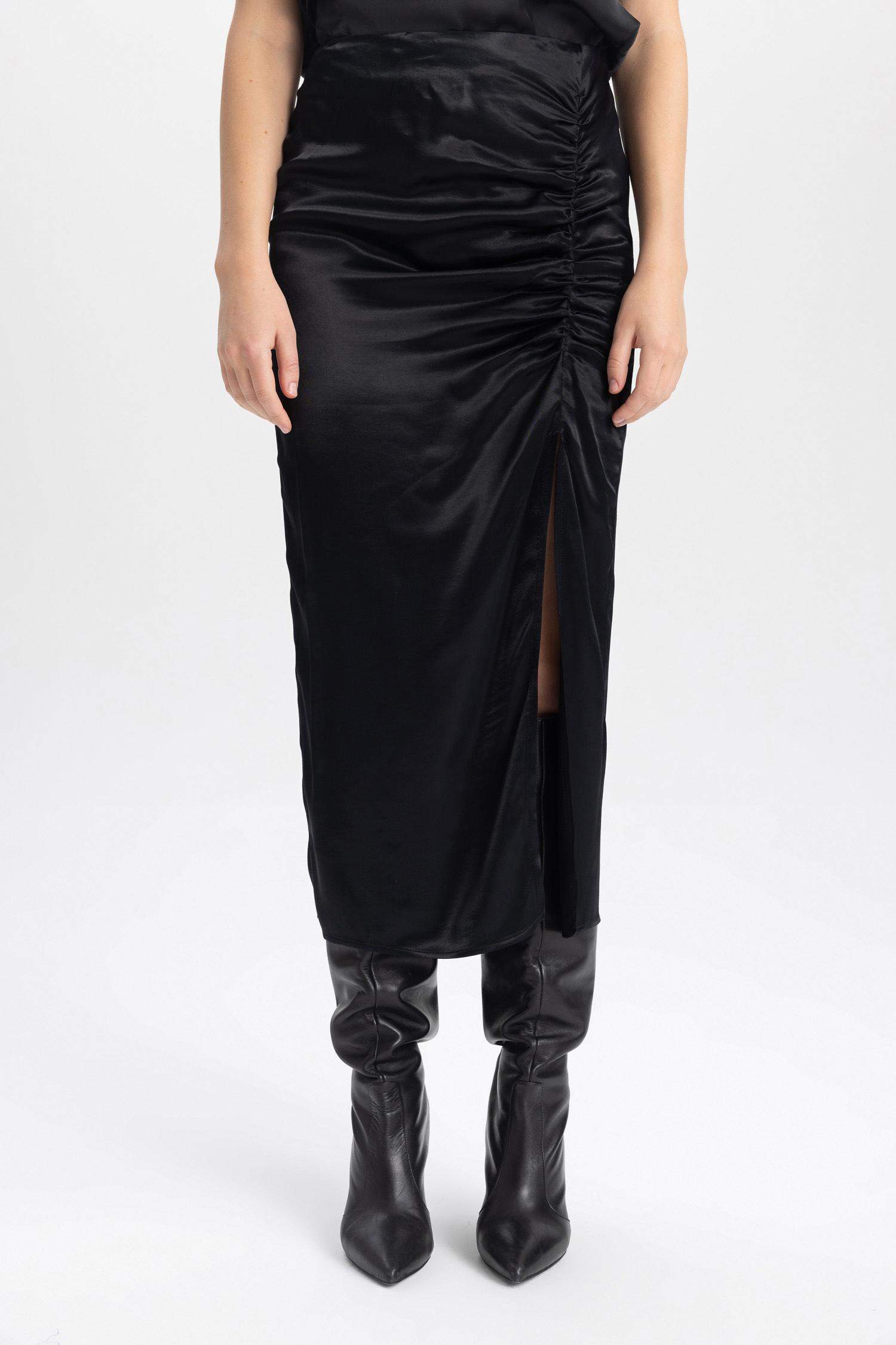 A Cut Satin Normal Waist Midi Skirt