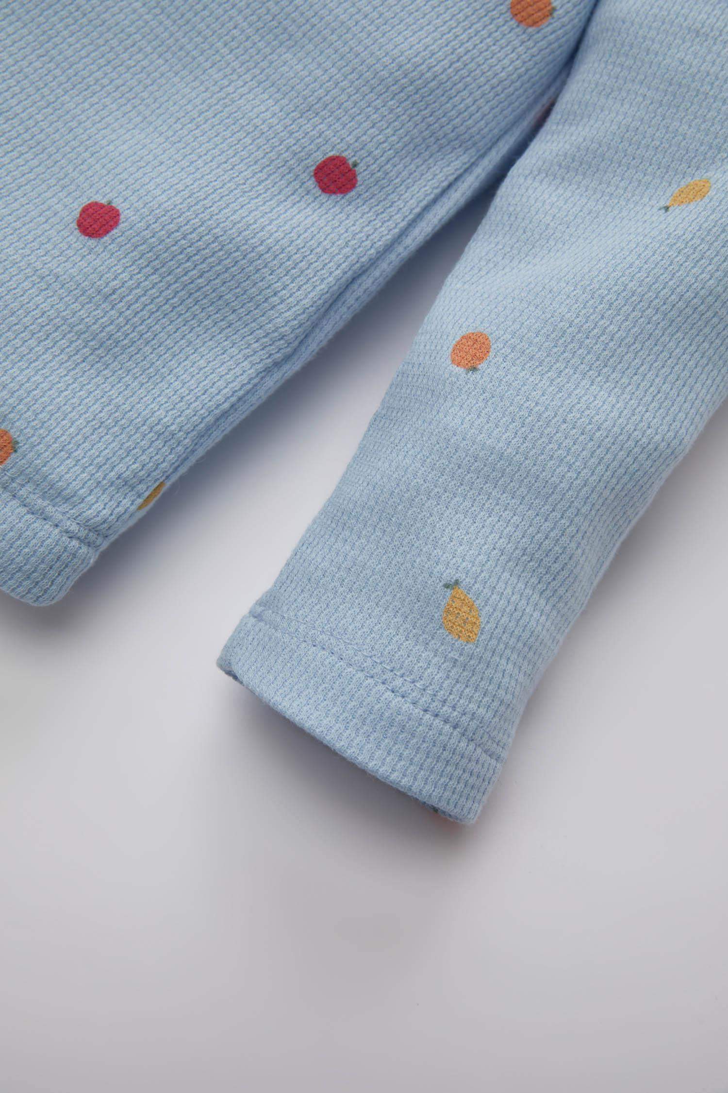 Kız Bebek Pijama Takım Meyve Desenli Uzun Kollu Waffle Üst Beli Lastikli Uzun Alt