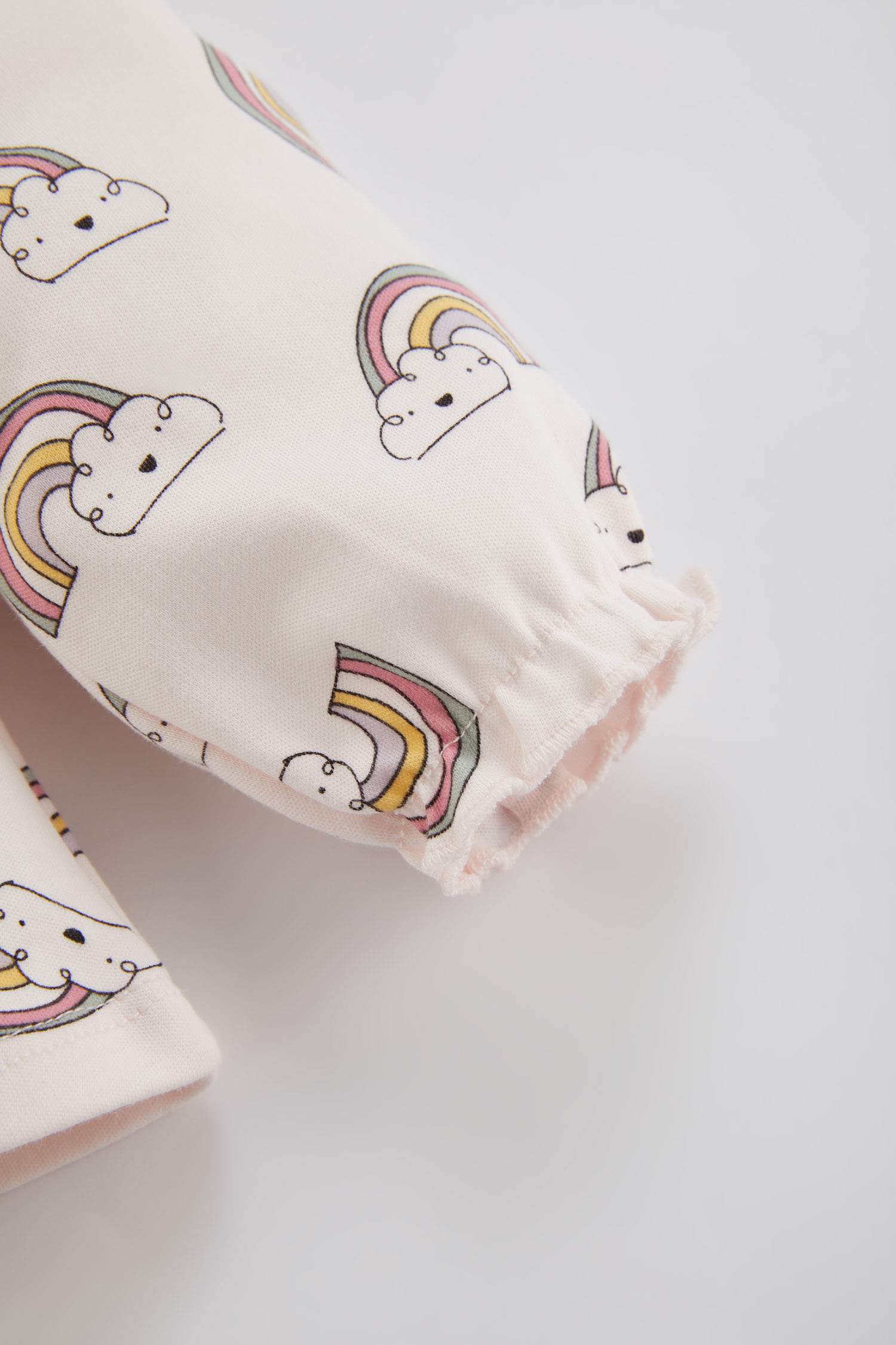 طقم بيجاما بناتي محبوك بطبعة قوس قزح - قطعتين