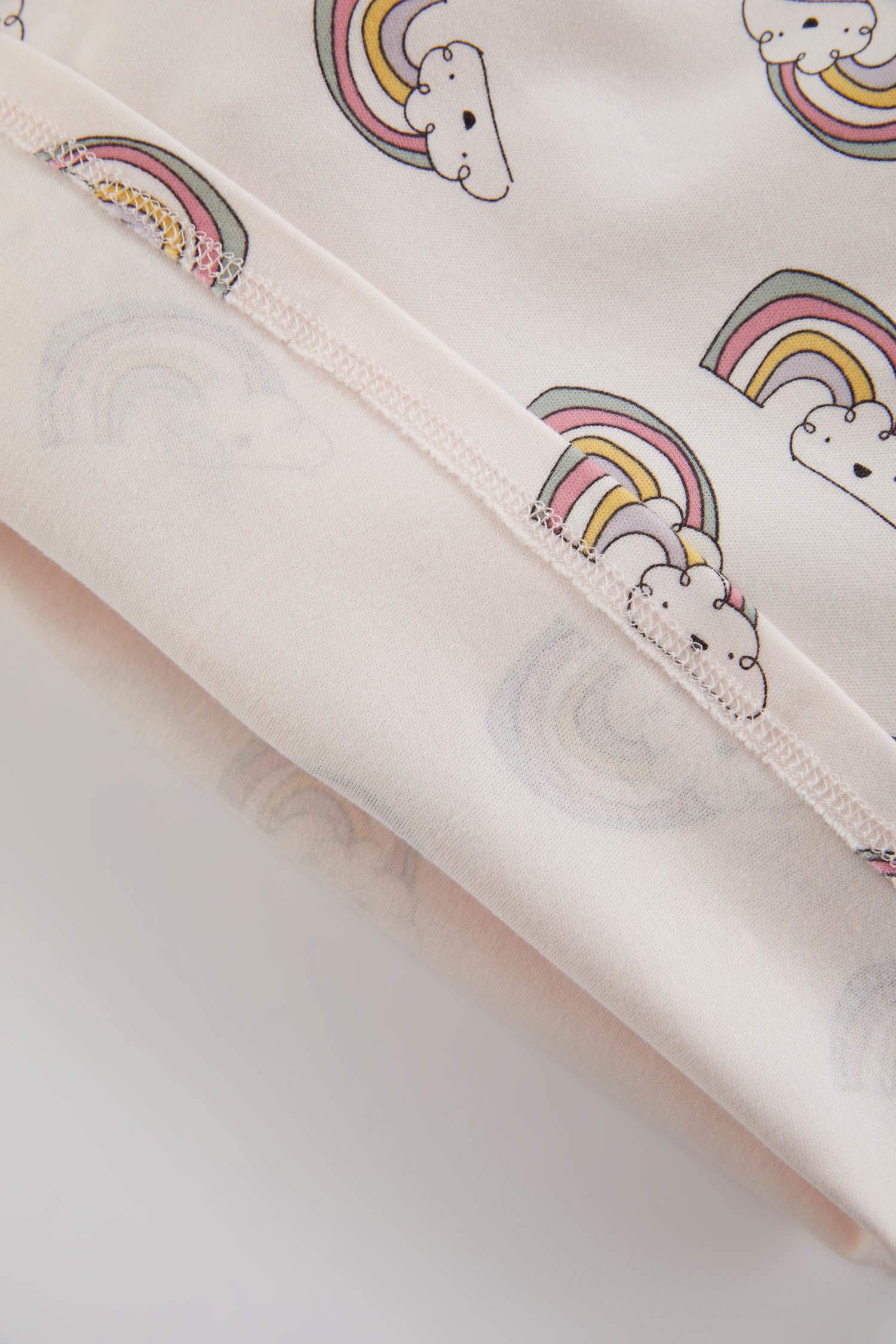 طقم بيجاما بناتي محبوك بطبعة قوس قزح - قطعتين