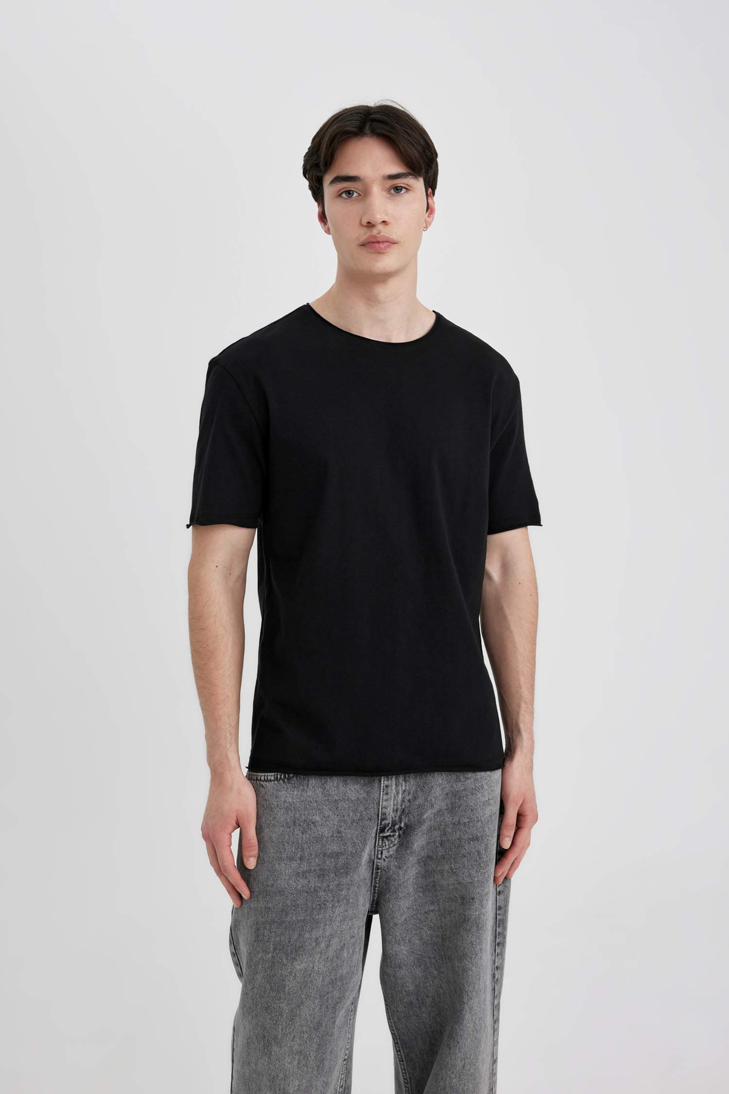 Regular Fit Crew Neck Dirty Short Sleeve T-Shirt