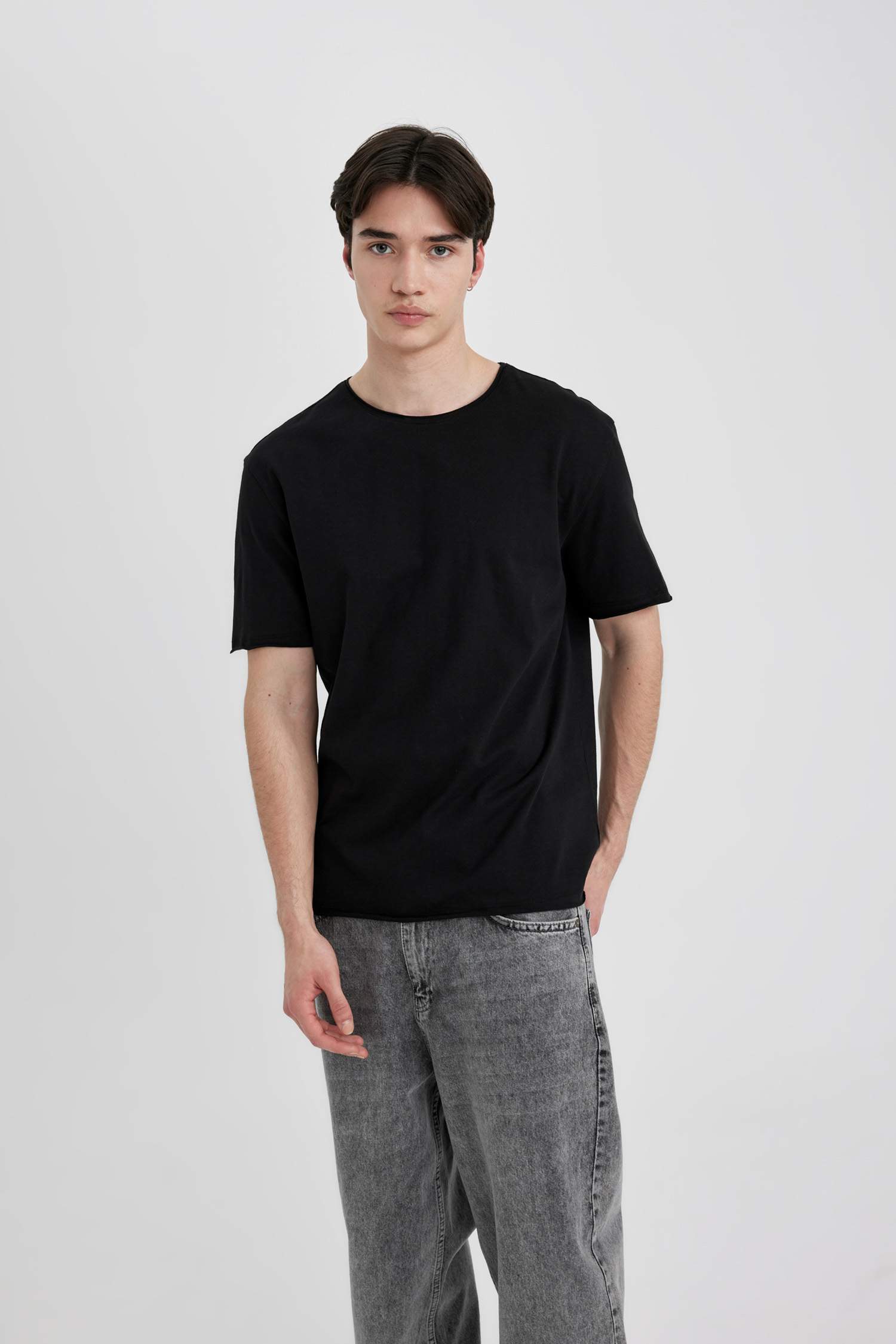 Regular Fit Crew Neck Dirty Short Sleeve T-Shirt