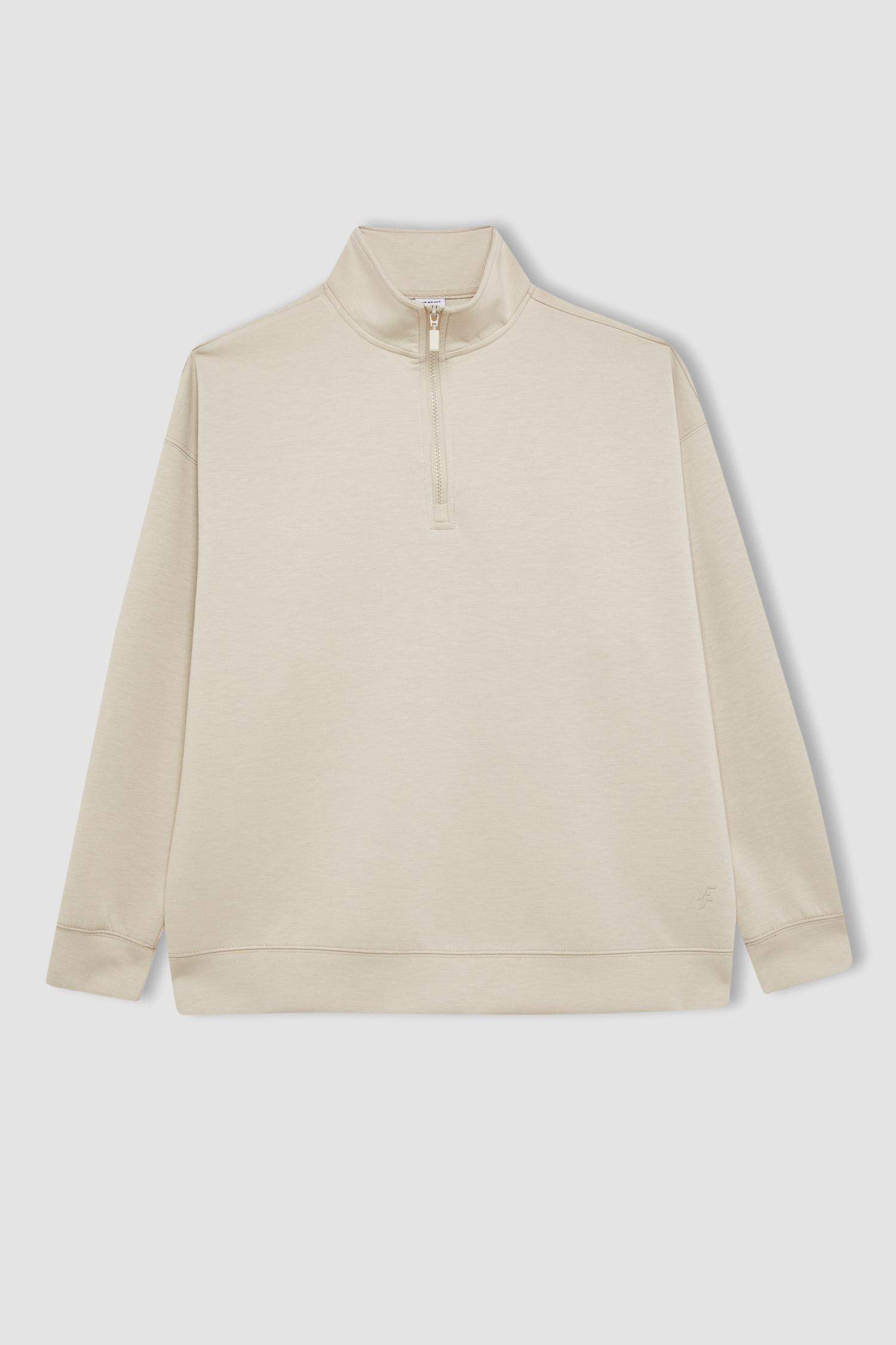 Oversize Geniş Kalıp Dik Yaka Sporcu Sweatshirt