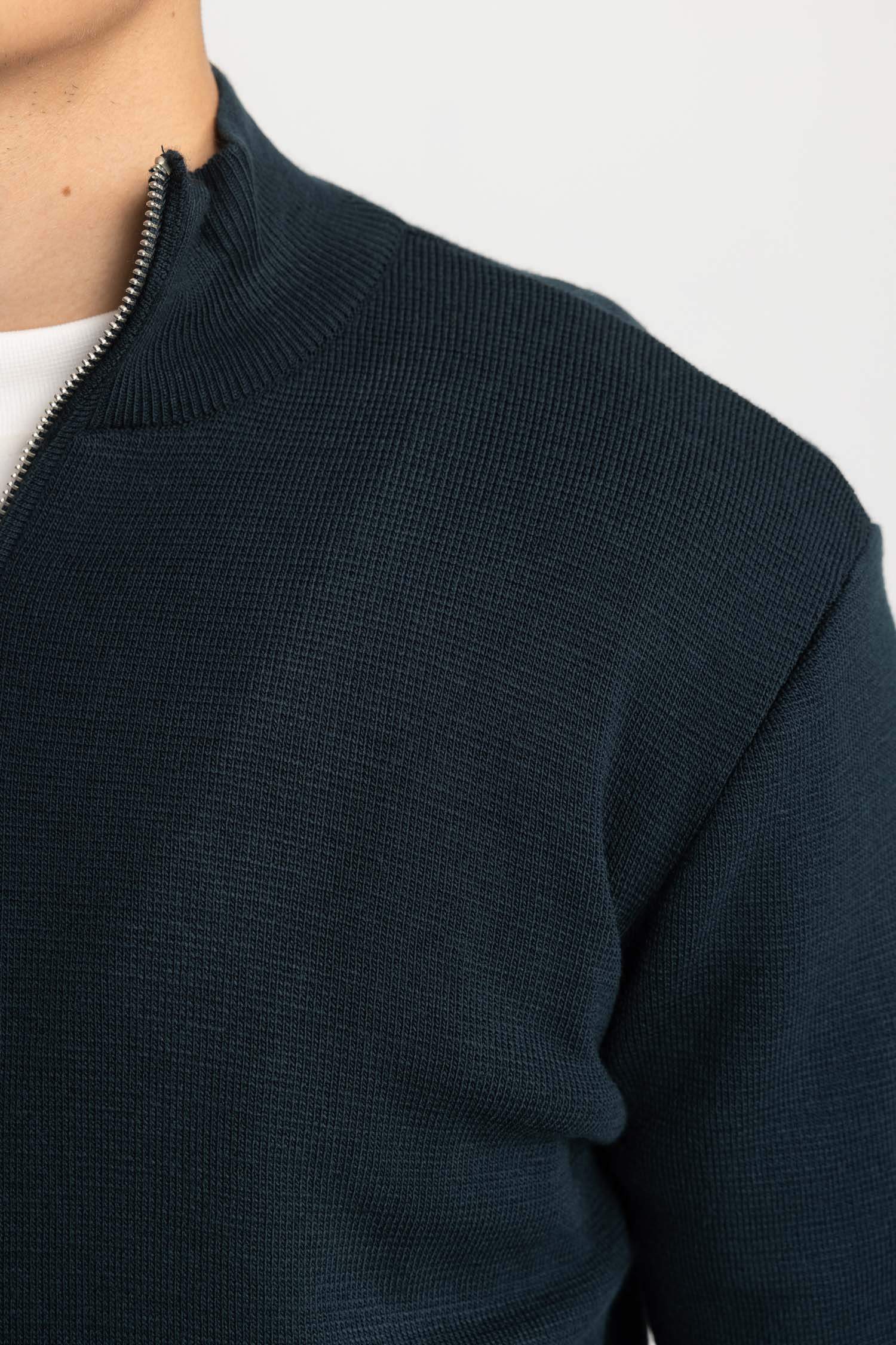 Standart Fit Normal Kesim Dik Yaka Fermuarlı Basic Düz Triko Kazak