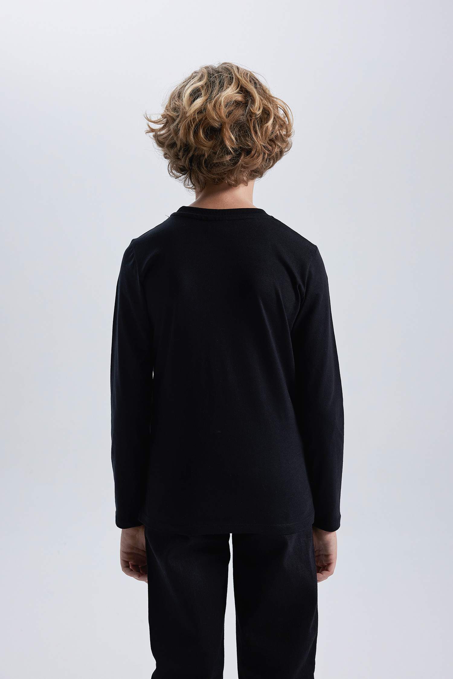 Erkek Çocuk Bisiklet Yaka Basic Düz Uzun Kollu Tişört